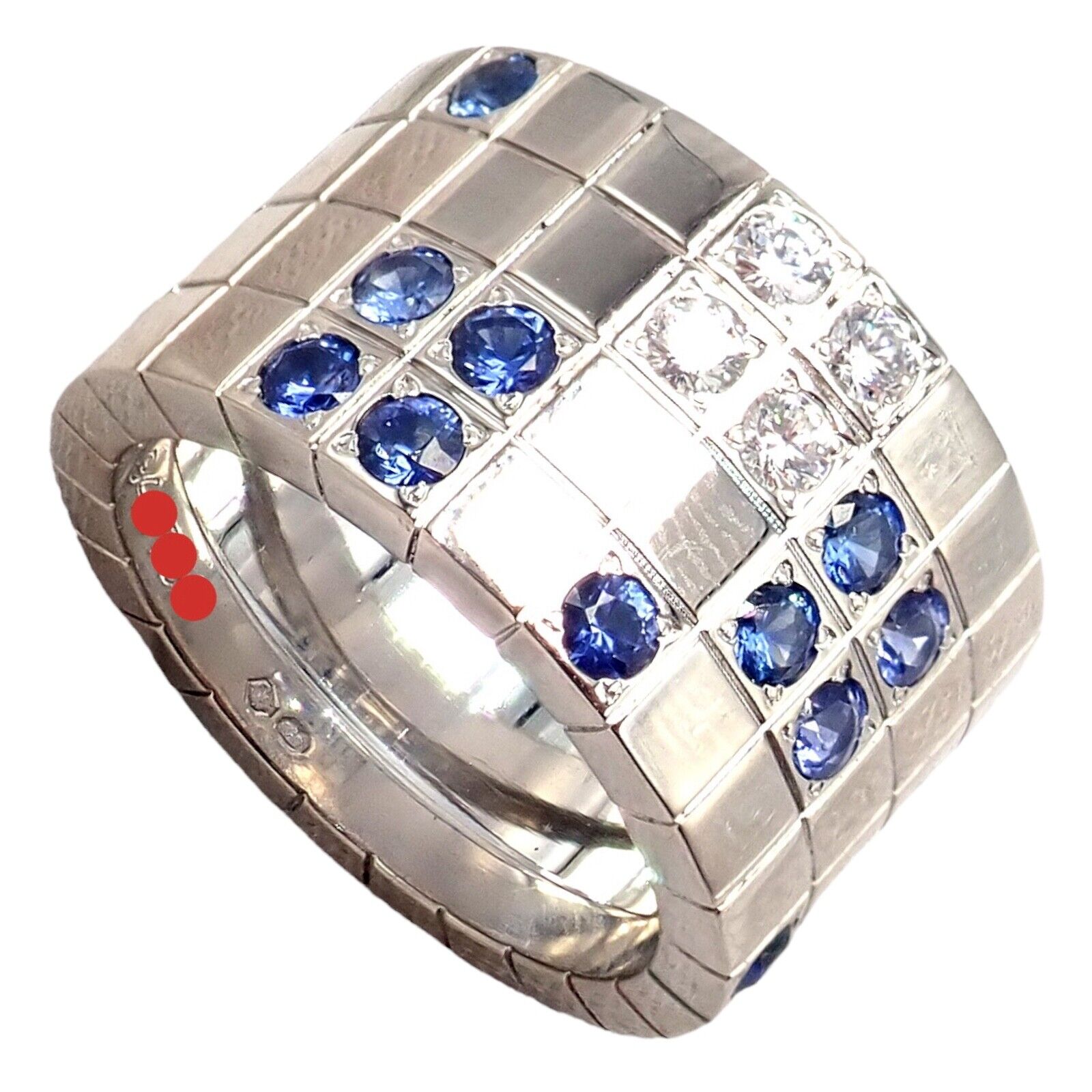 Cartier Jewelry & Watches:Fine Jewelry:Rings Cartier 18k White Gold Lanieres Diamond Blue Sapphire Wide Band Ring 52 6