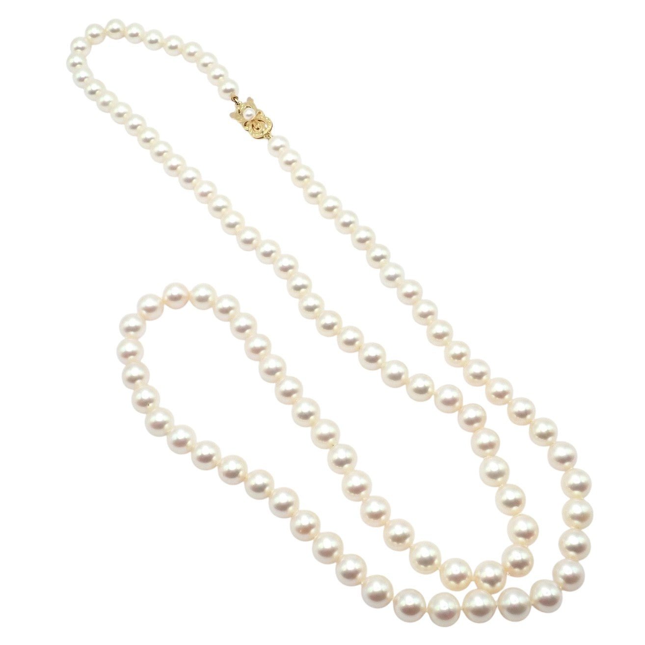 Rare! Mikimoto 18k Yellow Gold Pearl Strand 7mm 30" Opera Length Necklace | Fortrove