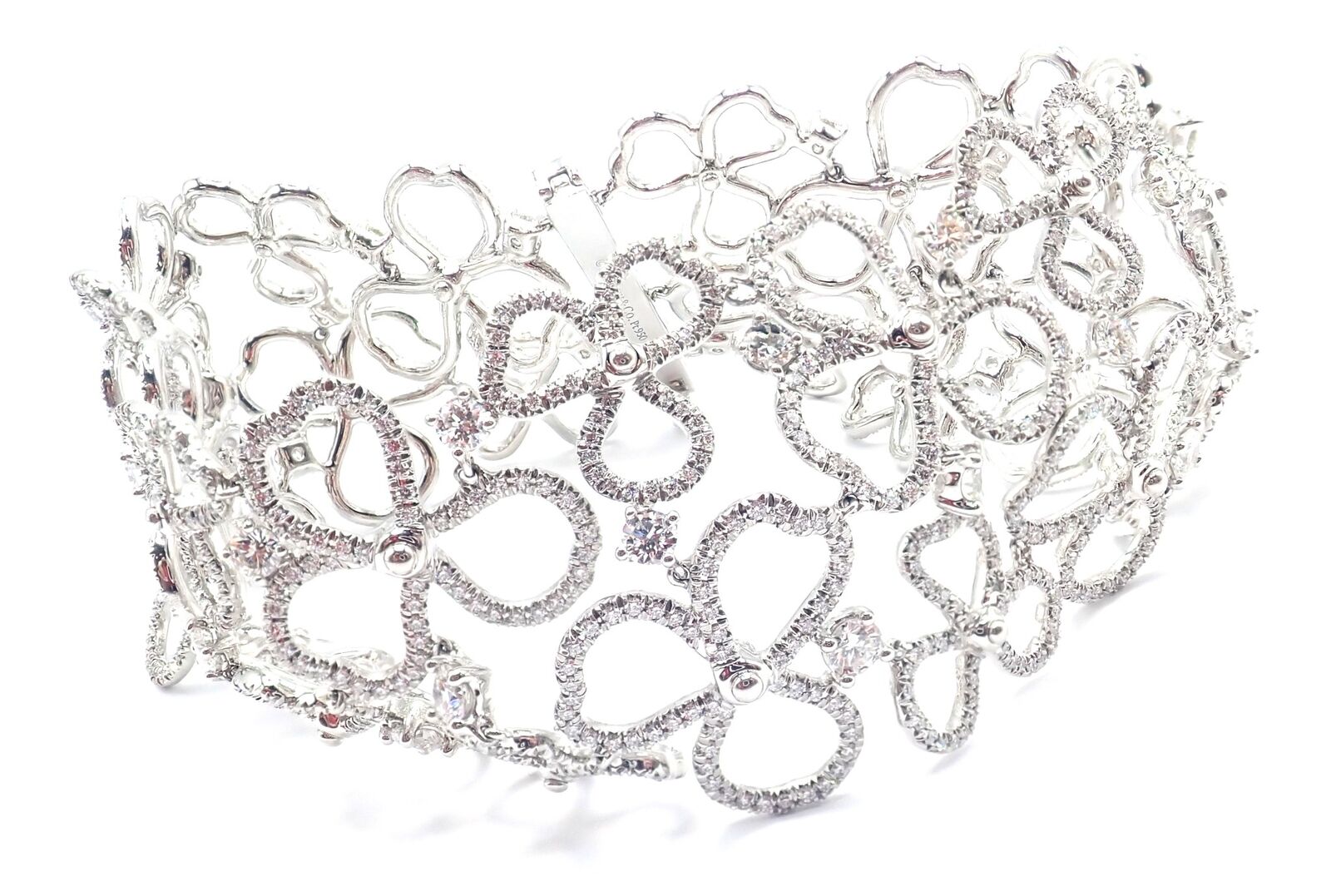 Authentic! Tiffany & Co Paper Flowers Platinum Diamond Wide Bracelet | Fortrove