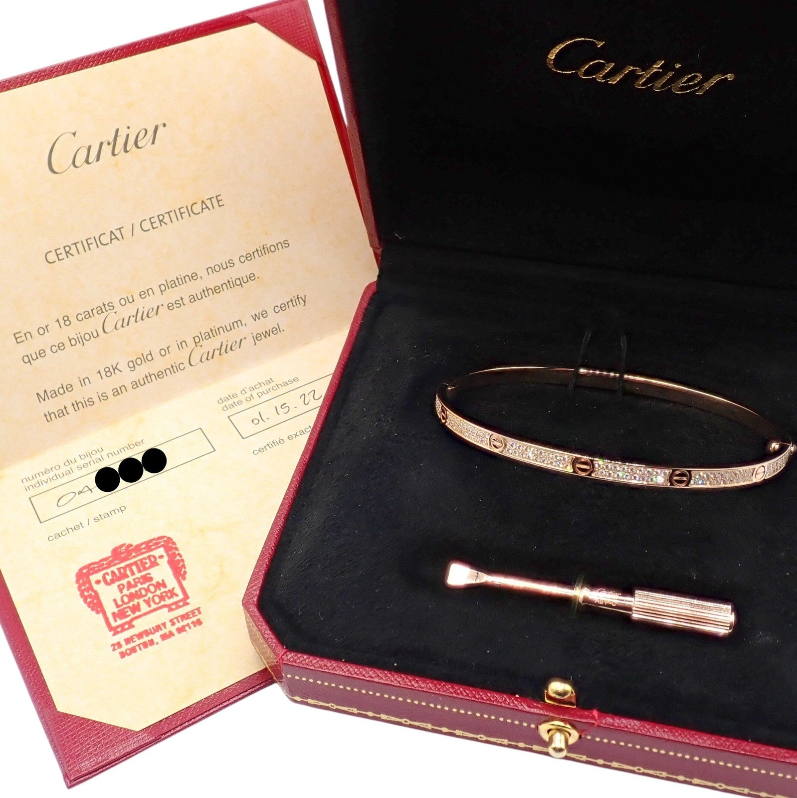 Cartier Love 18k Rose Gold Pave Diamond Thin Bangle Bracelet Sz 19 + Cert | Fortrove