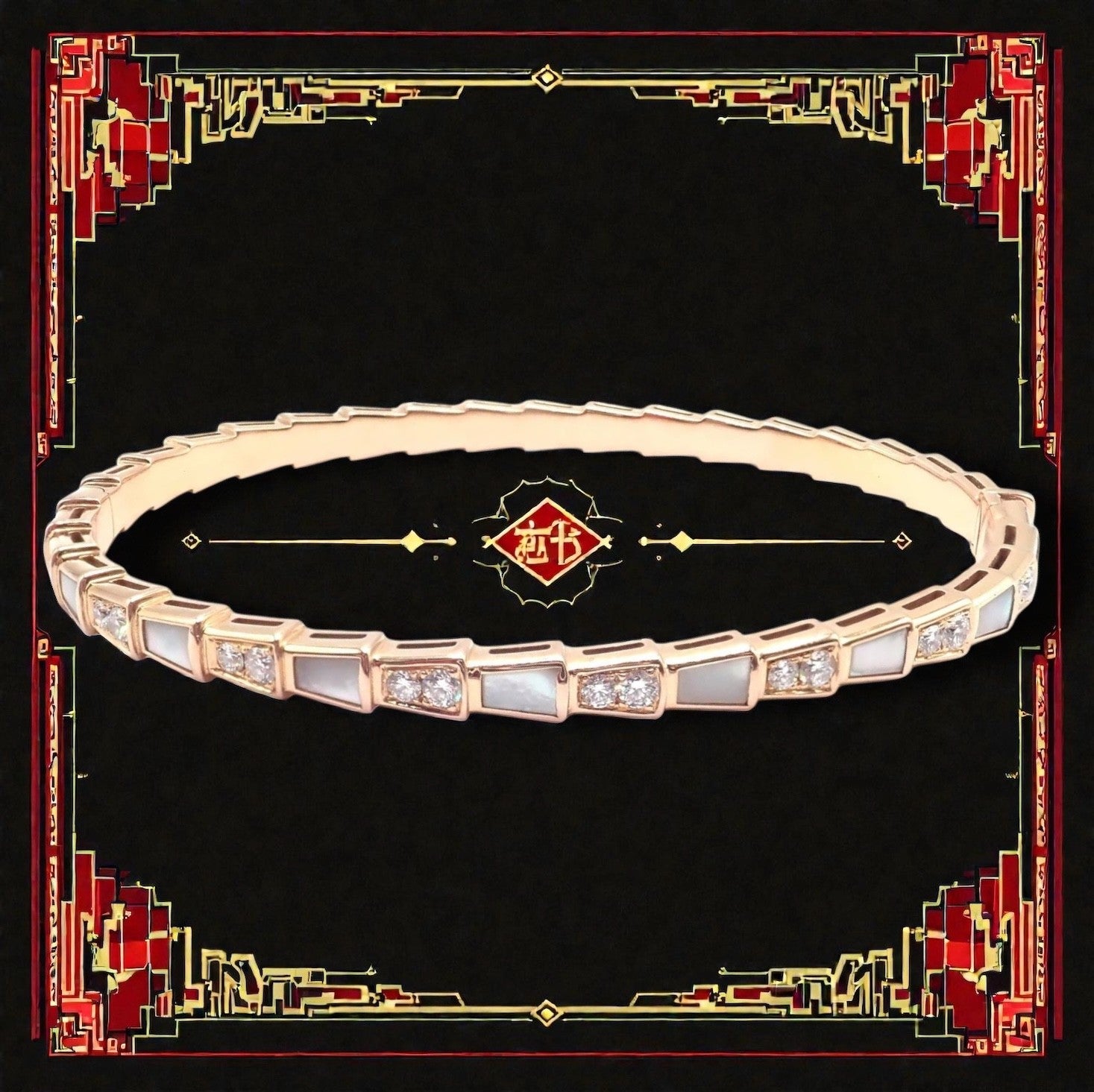 Bvlgari Jewelry & Watches:Fine Jewelry:Bracelets & Charms Authentic! Bulgari Bvlgari Serpenti Viper 18k Gold Diamond MOP Bangle Bracelet