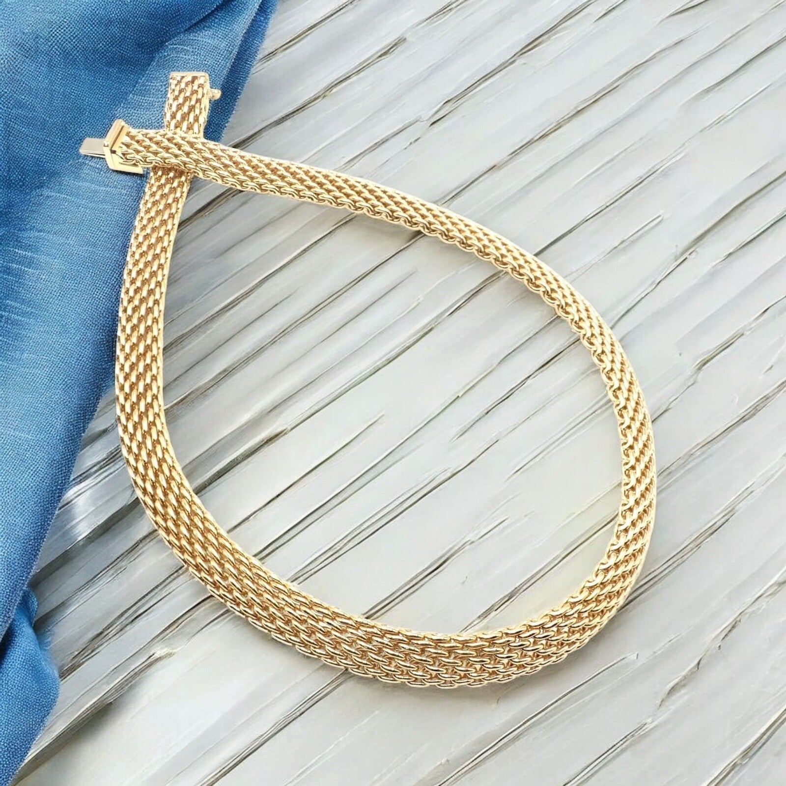 Authentic! Tiffany & Co 18k Yellow Gold Somerset Mesh 89.3 Grams Heavy Necklace | Fortrove