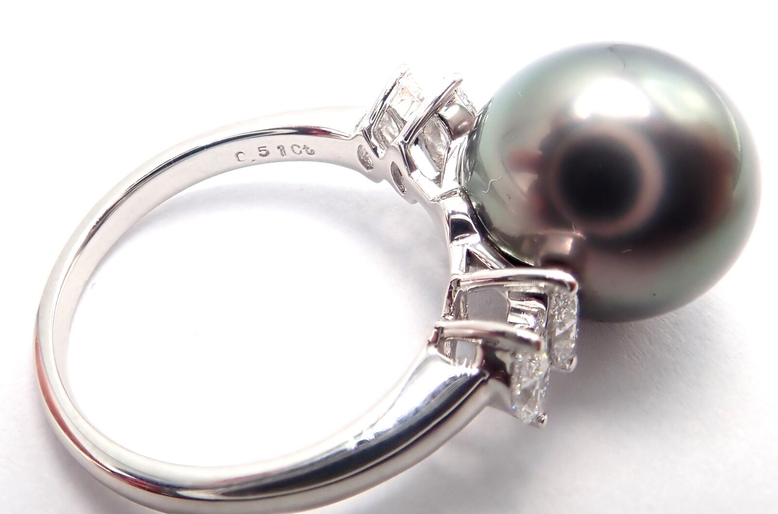 Authentic! Mikimoto Platinum Tahitian Pearl Diamond Ring | Fortrove