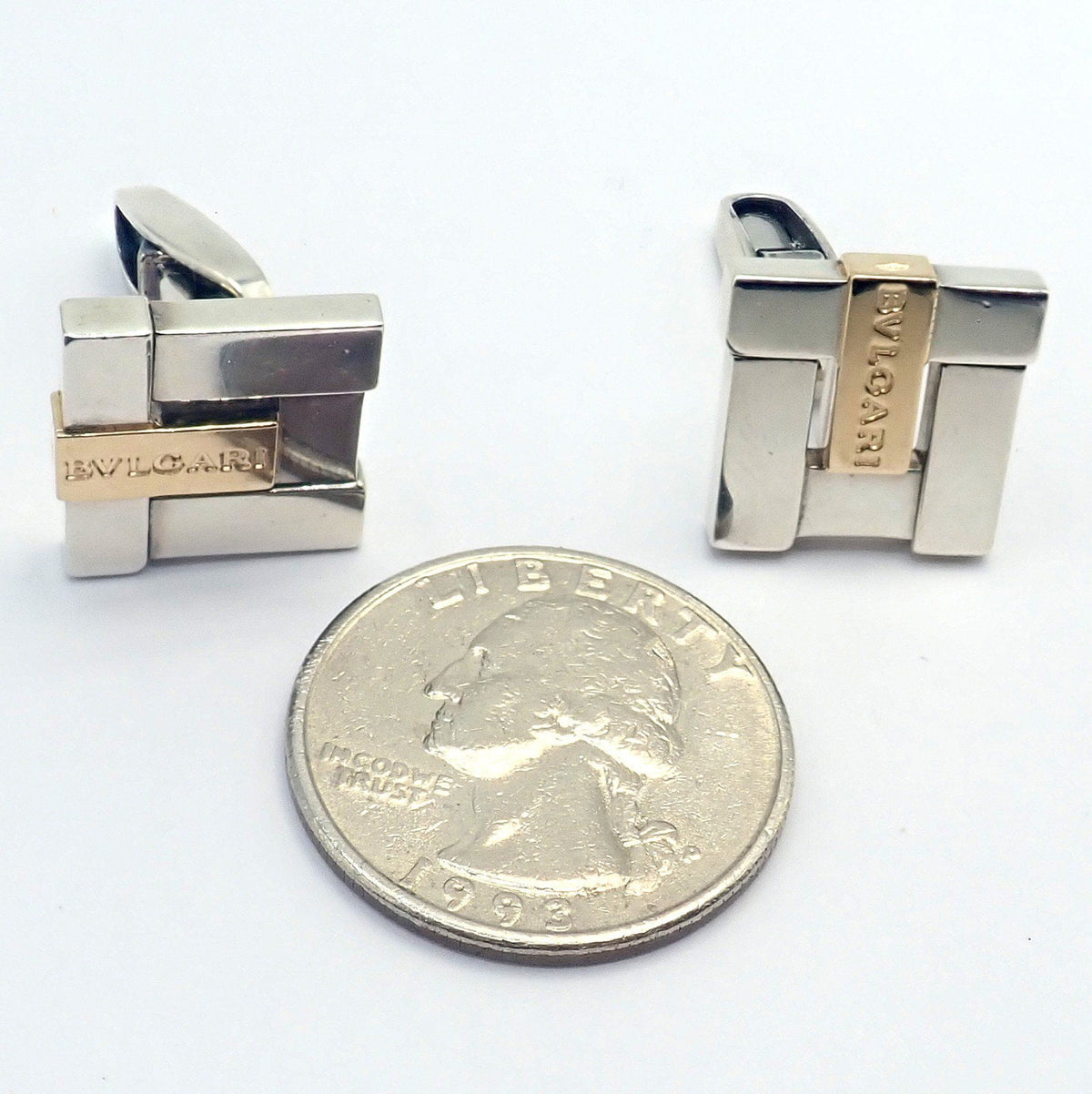 Bulgari Jewelry & Watches:Men's Jewelry:Cufflinks Authentic! Bulgari Bvlgari 18k Yellow Gold + Sterling Silver Square Cufflinks