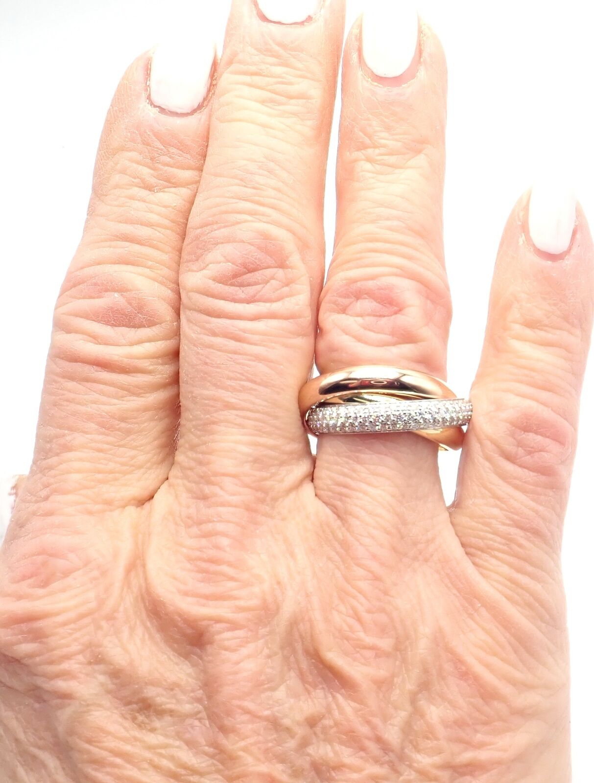 Cartier Trinity Classic Diamond 18k White Yellow Rose Gold Band Ring 6.75 Paper | Fortrove