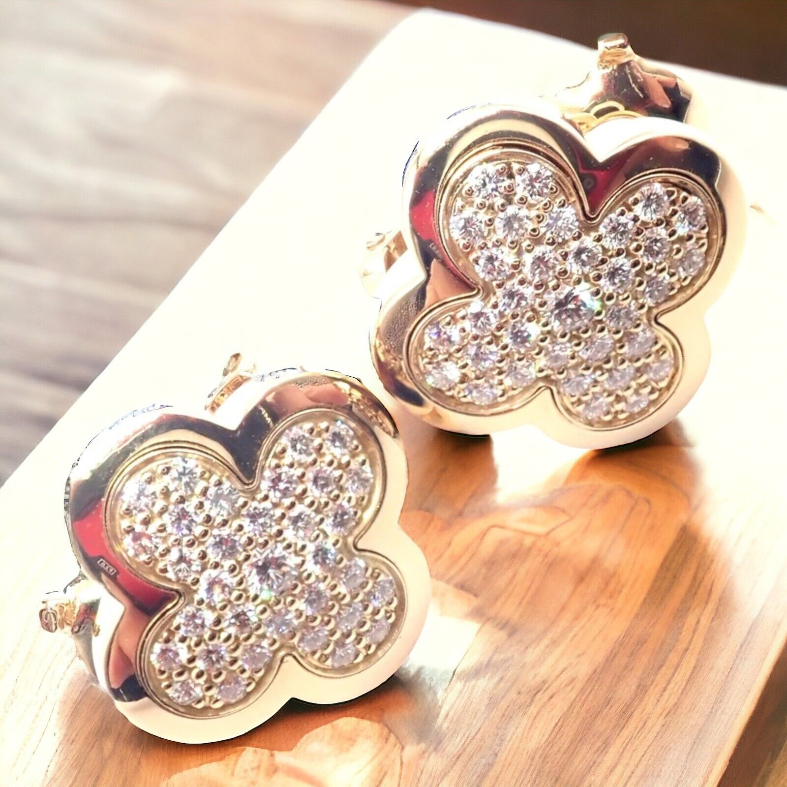 Authentic! Van Cleef & Arpels 18k Yellow Gold Diamond Pure Alhambra Earrings | Fortrove