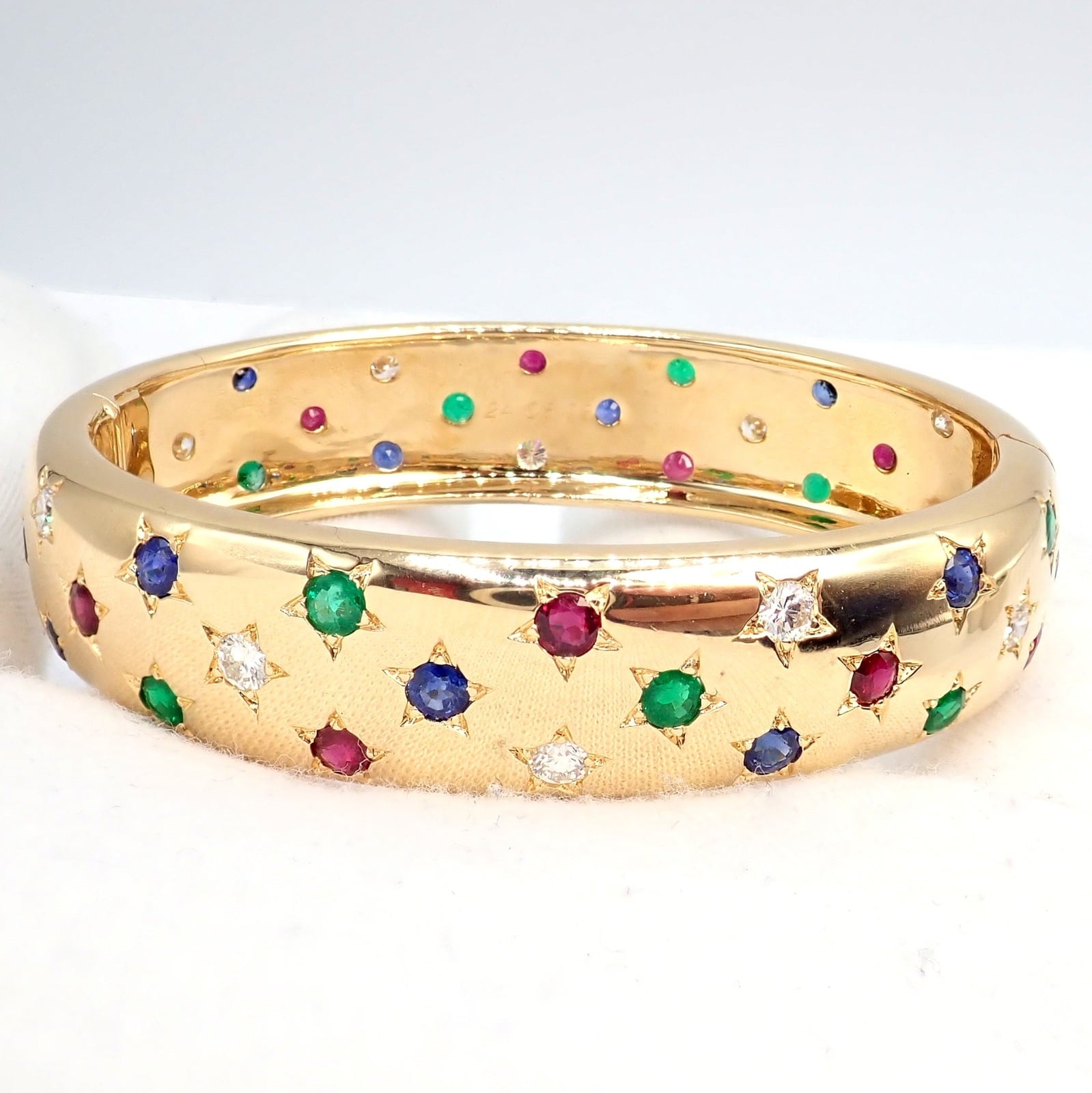 Cartier Jewelry & Watches:Fine Jewelry:Bracelets & Charms Cartier Star 18k Yellow Gold Diamond Ruby Emerald Sapphire Bangle Bracelet Cert.
