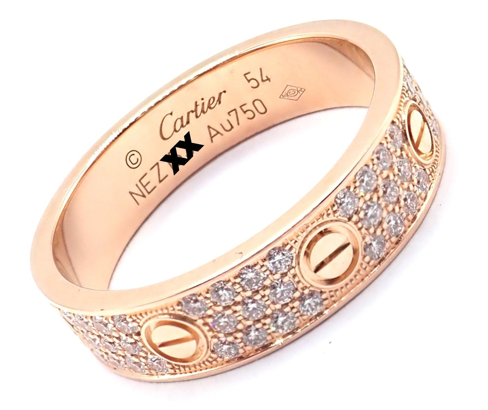 Authentic! Cartier Love 18k Rose Gold Diamond Paved Ring Size 54 US 6 3/4 | Fortrove