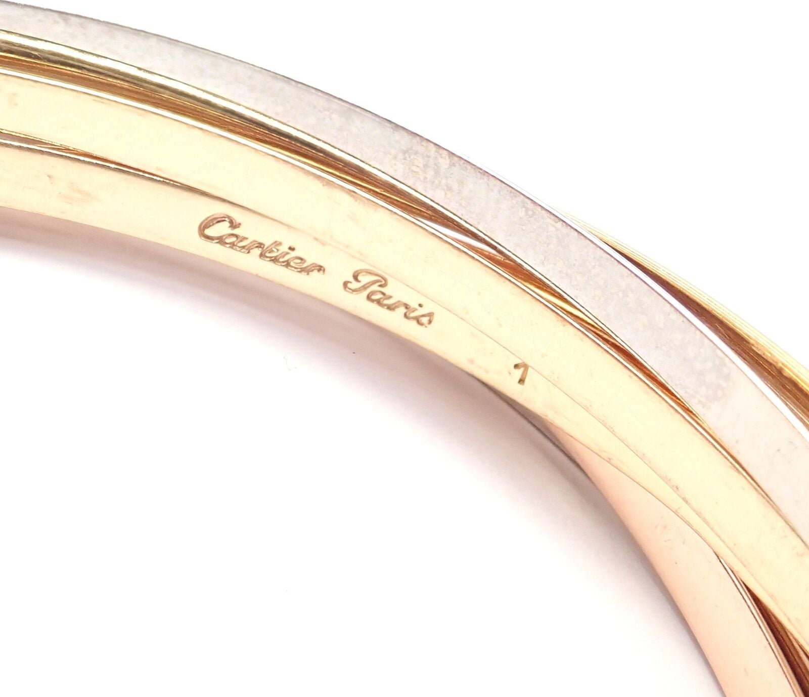 Authentic! Vintage Cartier 18k Tricolor Gold 7 Band Trinity Bangle Bracelet | Fortrove