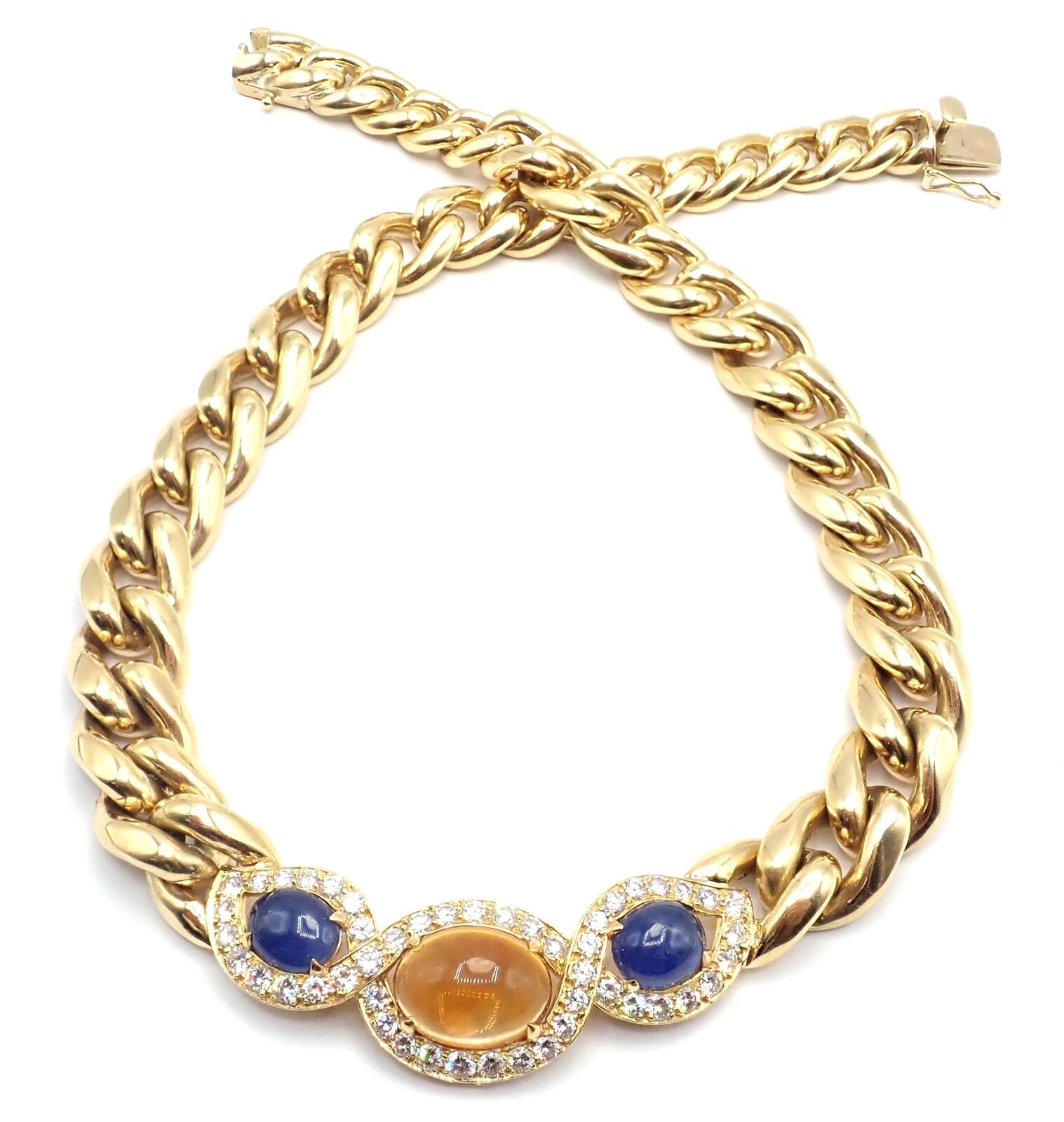 Bvlgari Bulgari 18k Yellow Gold Diamond Citrine Sapphire Link Necklace Paper | Fortrove