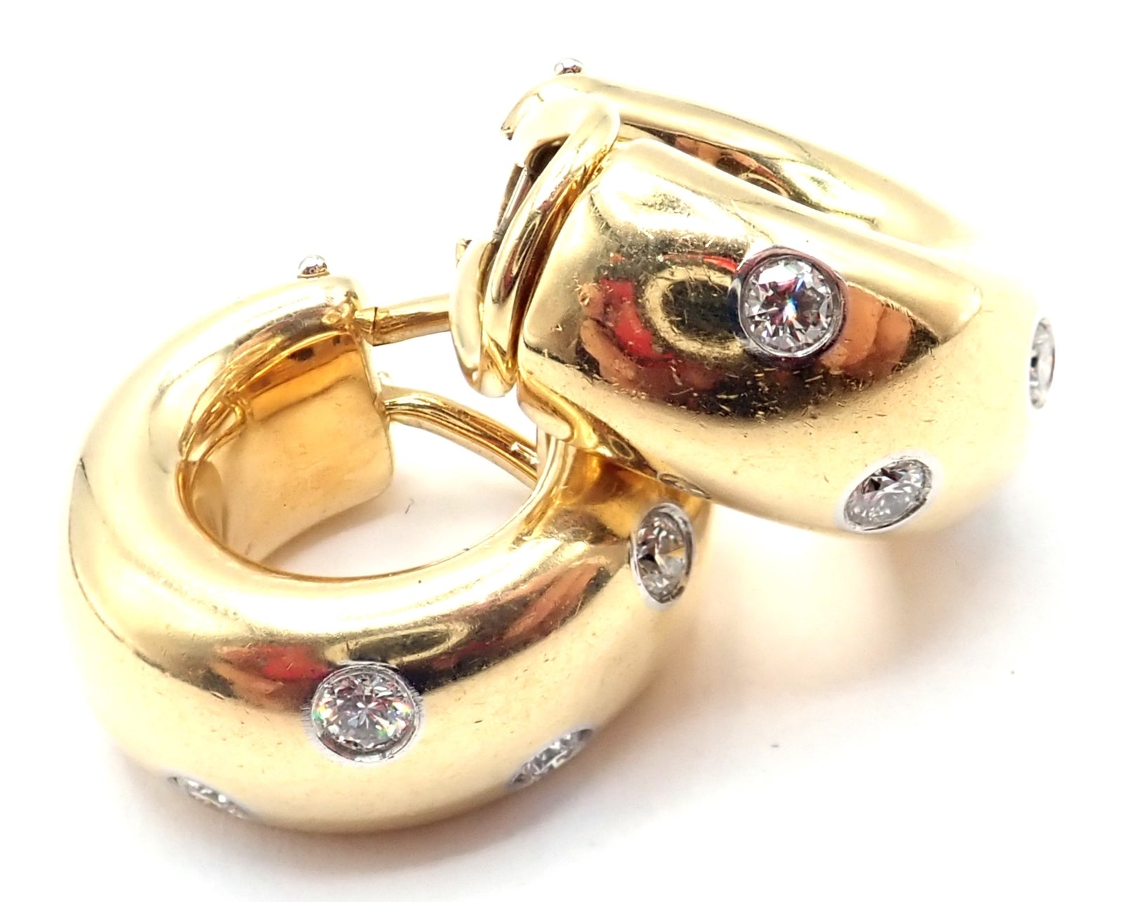 Authentic! Tiffany & Co 18k Yellow Gold Platinum Diamond Etoile Hoop Earrings | Fortrove