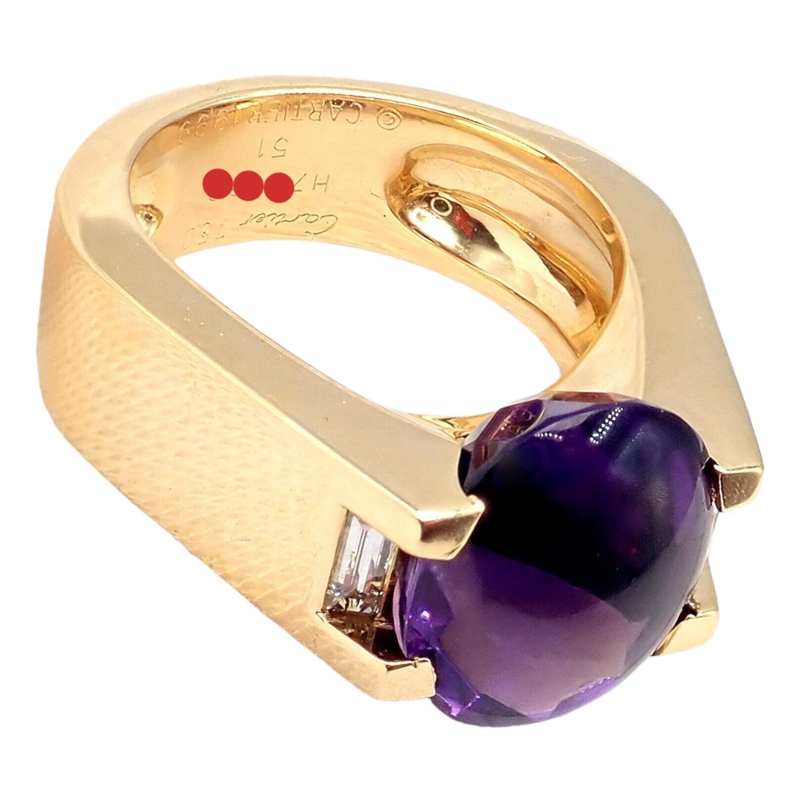 Authentic! Cartier Tankissi 18k Yellow Gold Diamond Large Amethyst Ring | Fortrove