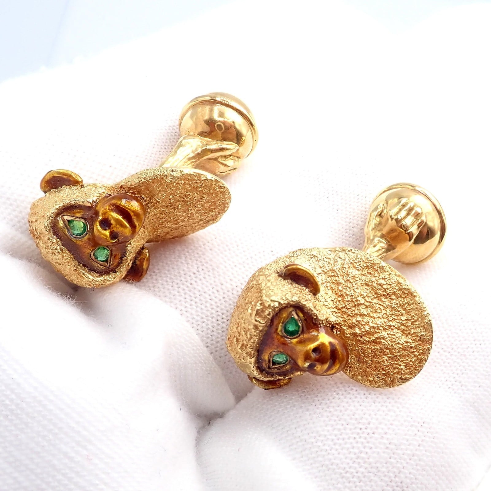 Tiffany & Co. Jewelry & Watches:Men's Jewelry:Cufflinks Vintage Tiffany & Co. 18k Yellow Gold Emerald Enamel Monkey Cufflinks 1991