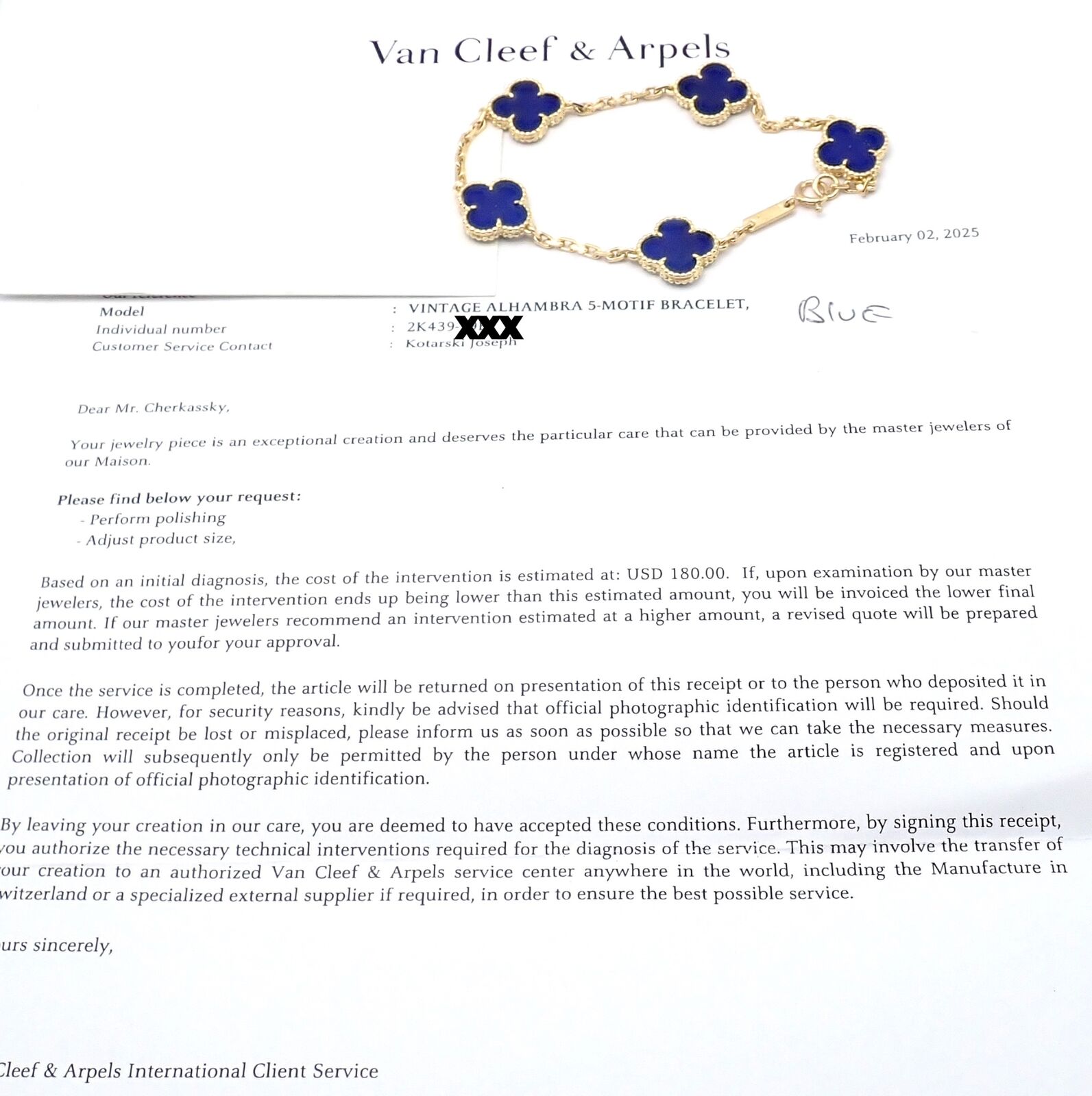 Authentic! Van Cleef & Arpels 18k Gold 5 Motif Alhambra Lapis Bracelet Paper | Fortrove