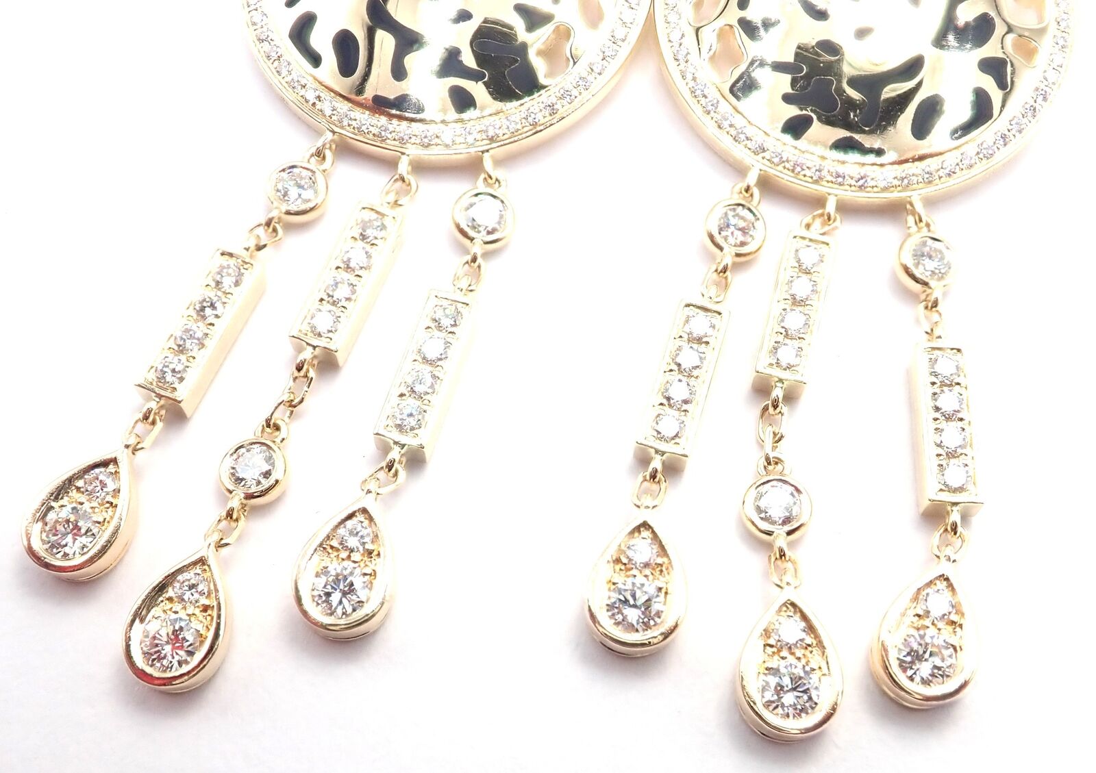 Authentic! Cartier Panther 18k Yellow Gold Diamond Lacquer Tsavorite Earrings | Fortrove