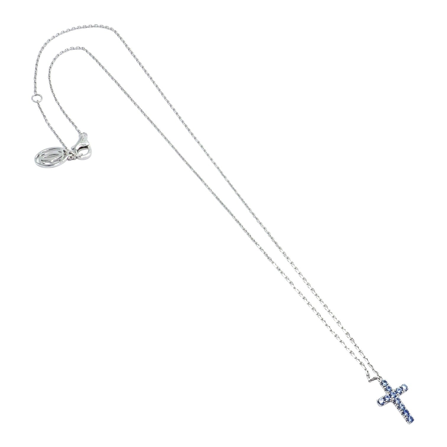 Authentic! Cartier 18k White Gold Sweet Cross Blue Sapphire Pendant Necklace | Fortrove