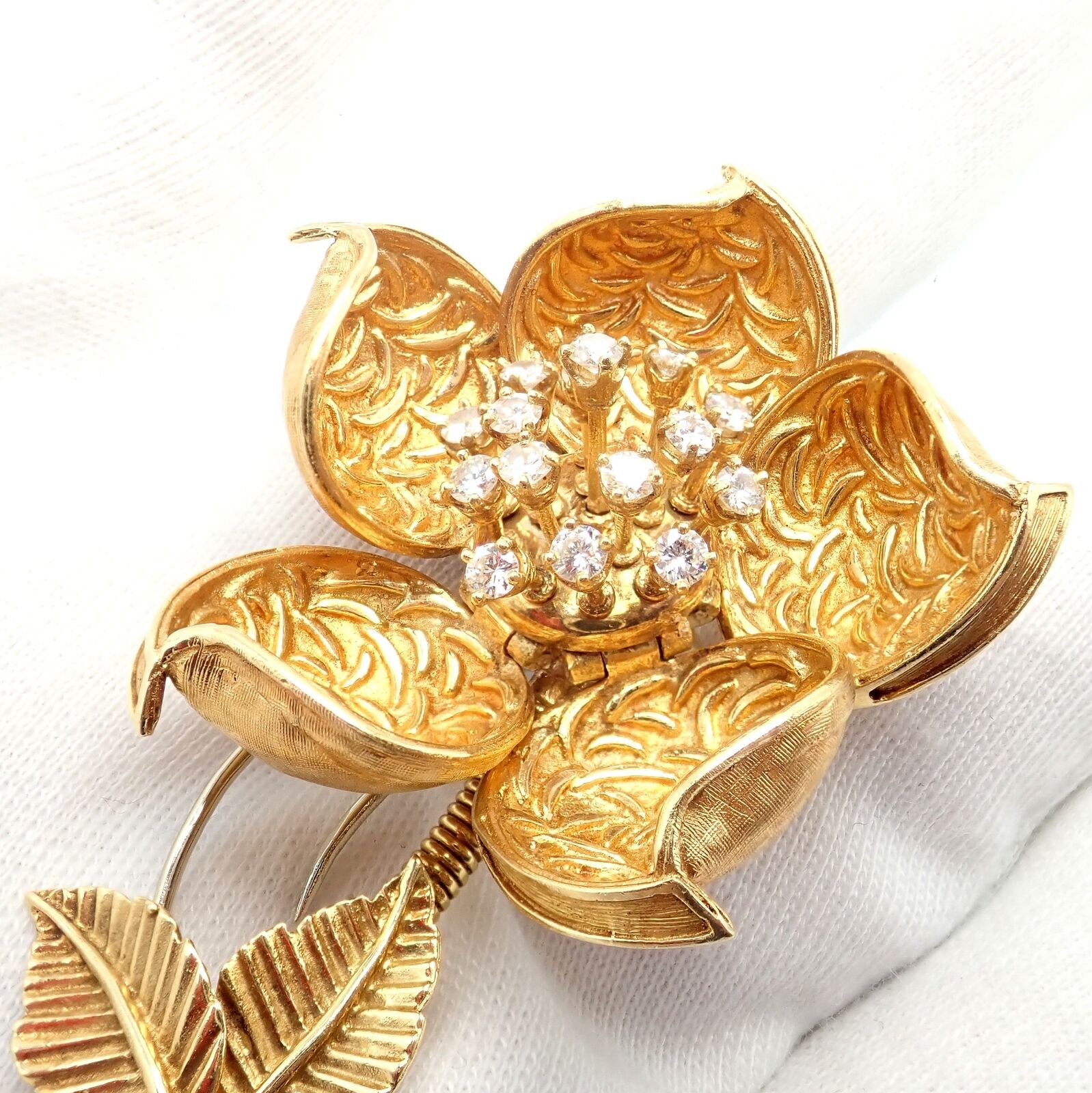 Hammerman Brothers 18k Yellow Gold Diamond Rose Flower Night & Day Brooch Pin | Fortrove