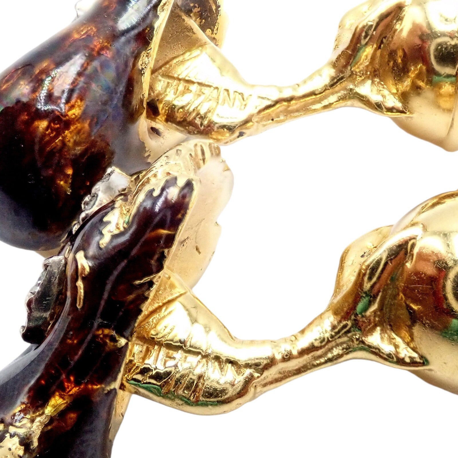 Vintage Tiffany & Co. 18k Yellow Gold Diamond Enamel Falcon Eagle Bird Cufflinks | Fortrove