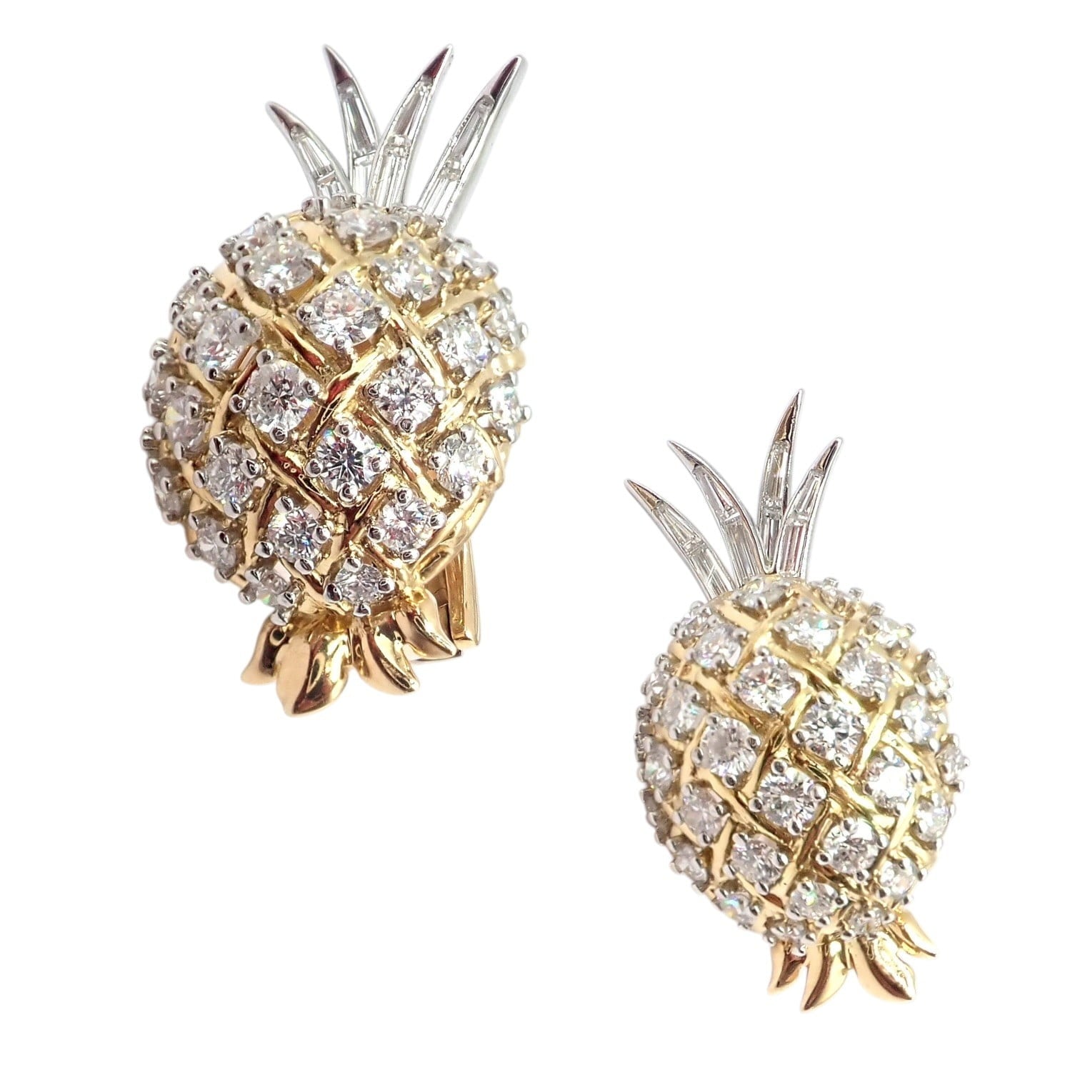 Authentic! Verdura 18k Yellow Gold Platinum Diamond Pineapple Earrings | Fortrove
