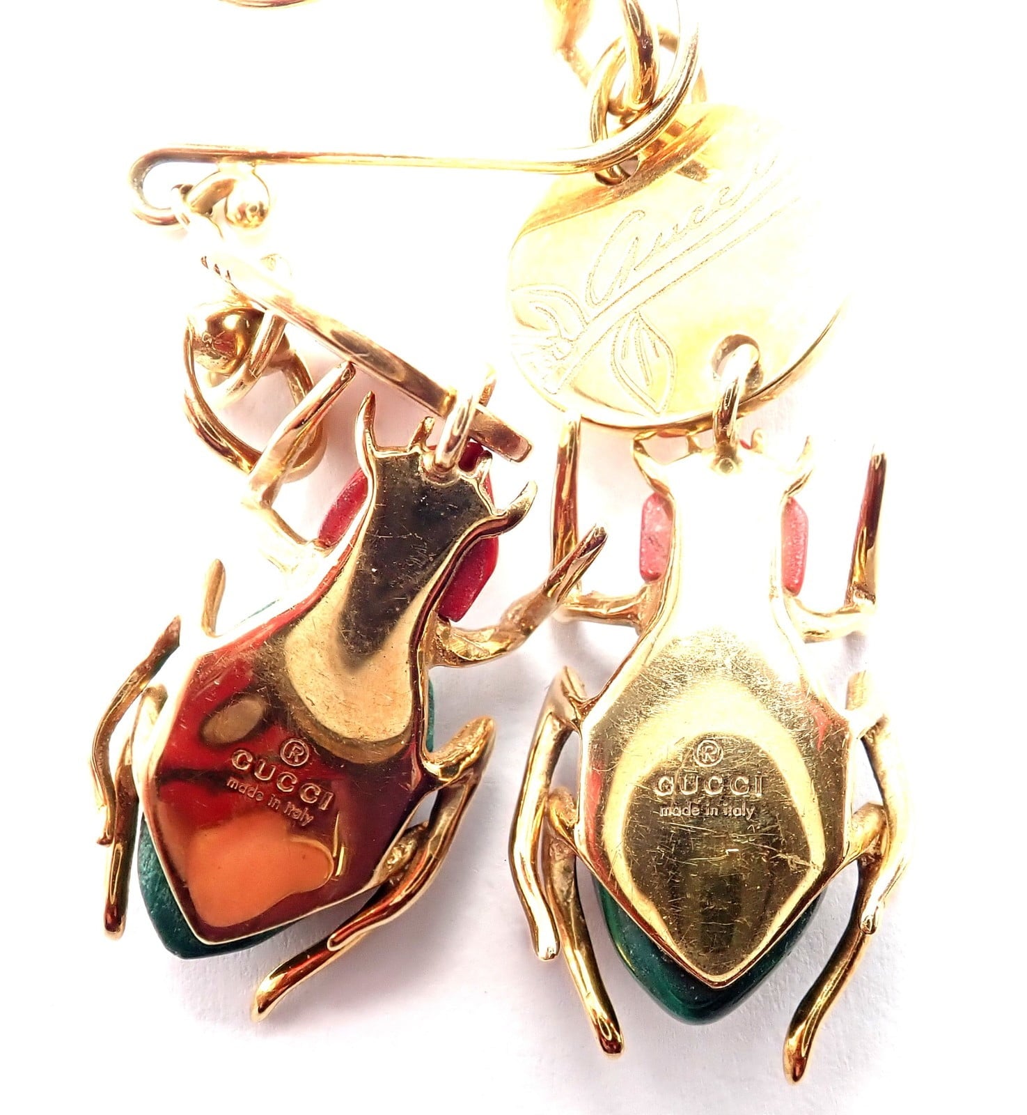Gucci Jewelry & Watches:Men's Jewelry:Earrings Authentic! Gucci 18k Yellow Gold Diamond Malachite Carnelian Scarab Earrings