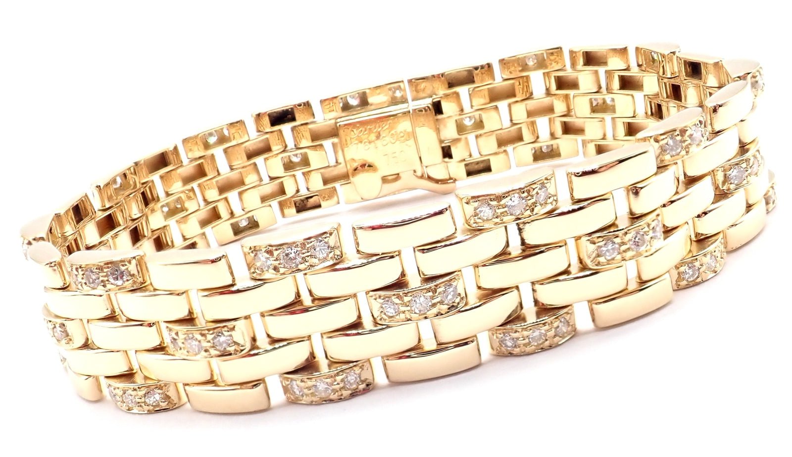 Authentic Cartier Maillon Panthere 18K Gold Diamond Five Row Link Gold Bracelet | Fortrove