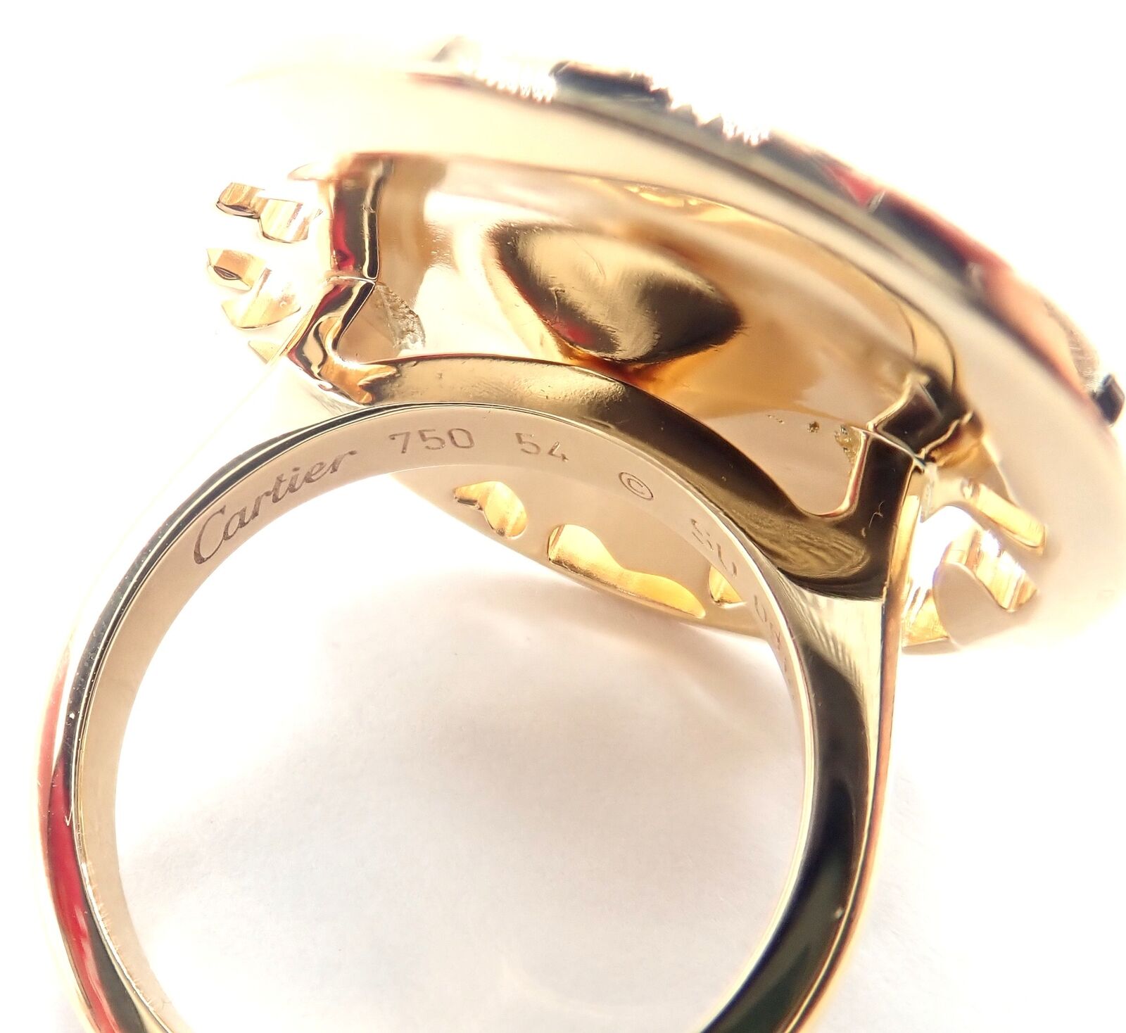 Authentic! Cartier Panther 18k Yellow Gold Diamond Lacquer Tsavorite Ring | Fortrove