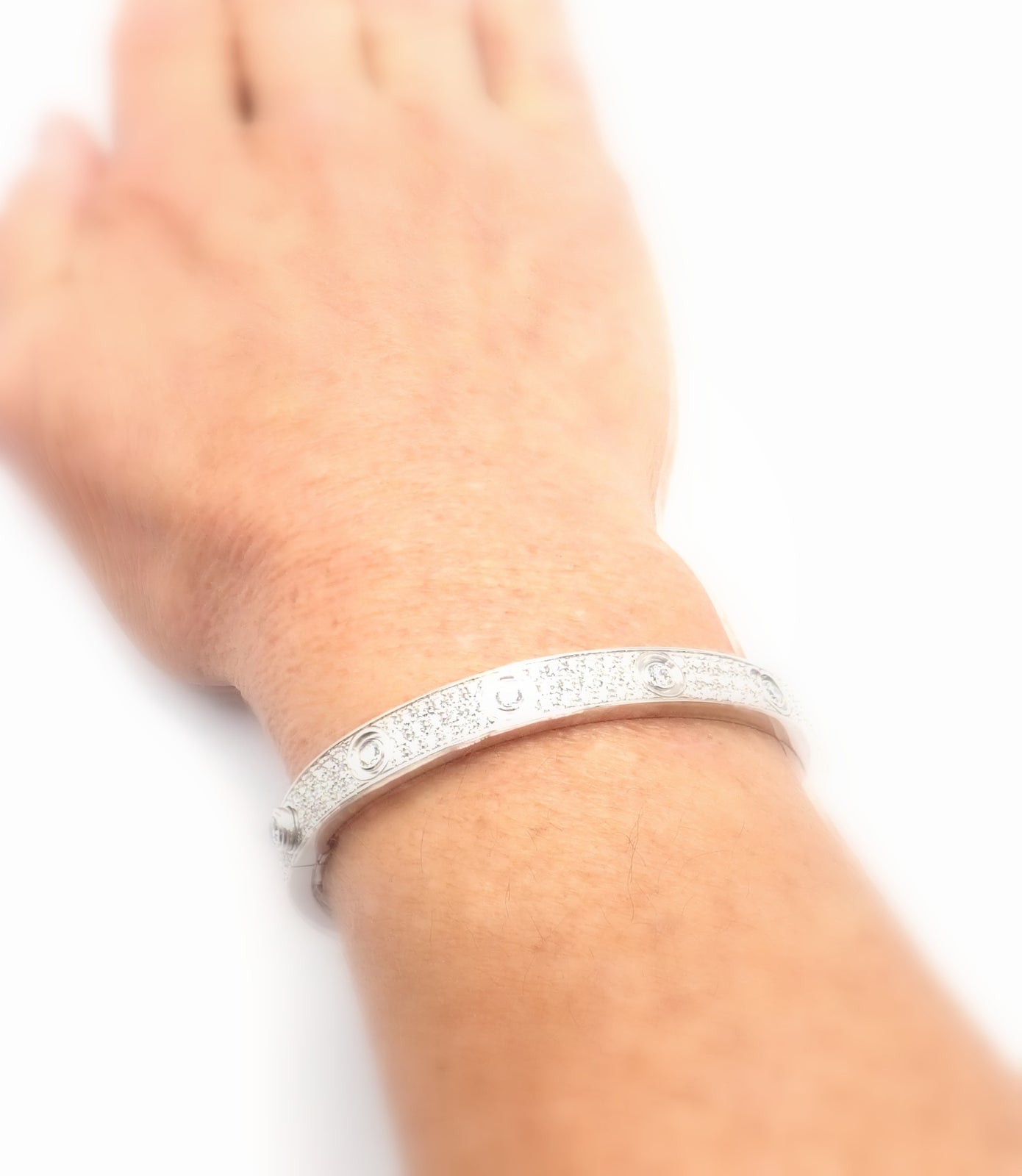 Authentic! Cartier Love 18k White Gold Diamond Pave Bangle Bracelet Sz 17 Paper | Fortrove