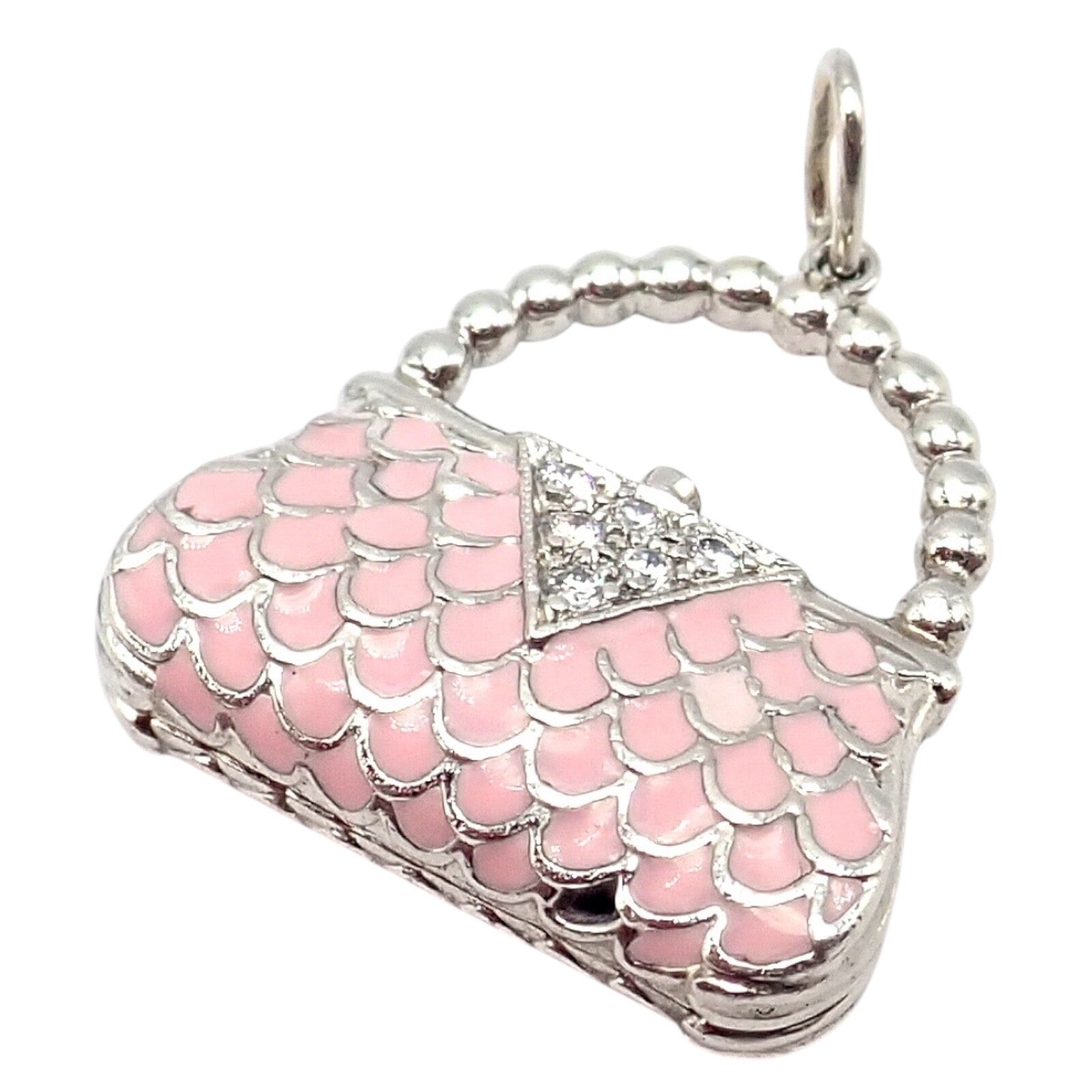 Tiffany & Co. Jewelry & Watches:Fine Jewelry:Necklaces & Pendants Tiffany & Co. Platinum Pink Enamel Diamond Handbag Purse Bag Charm Pendant