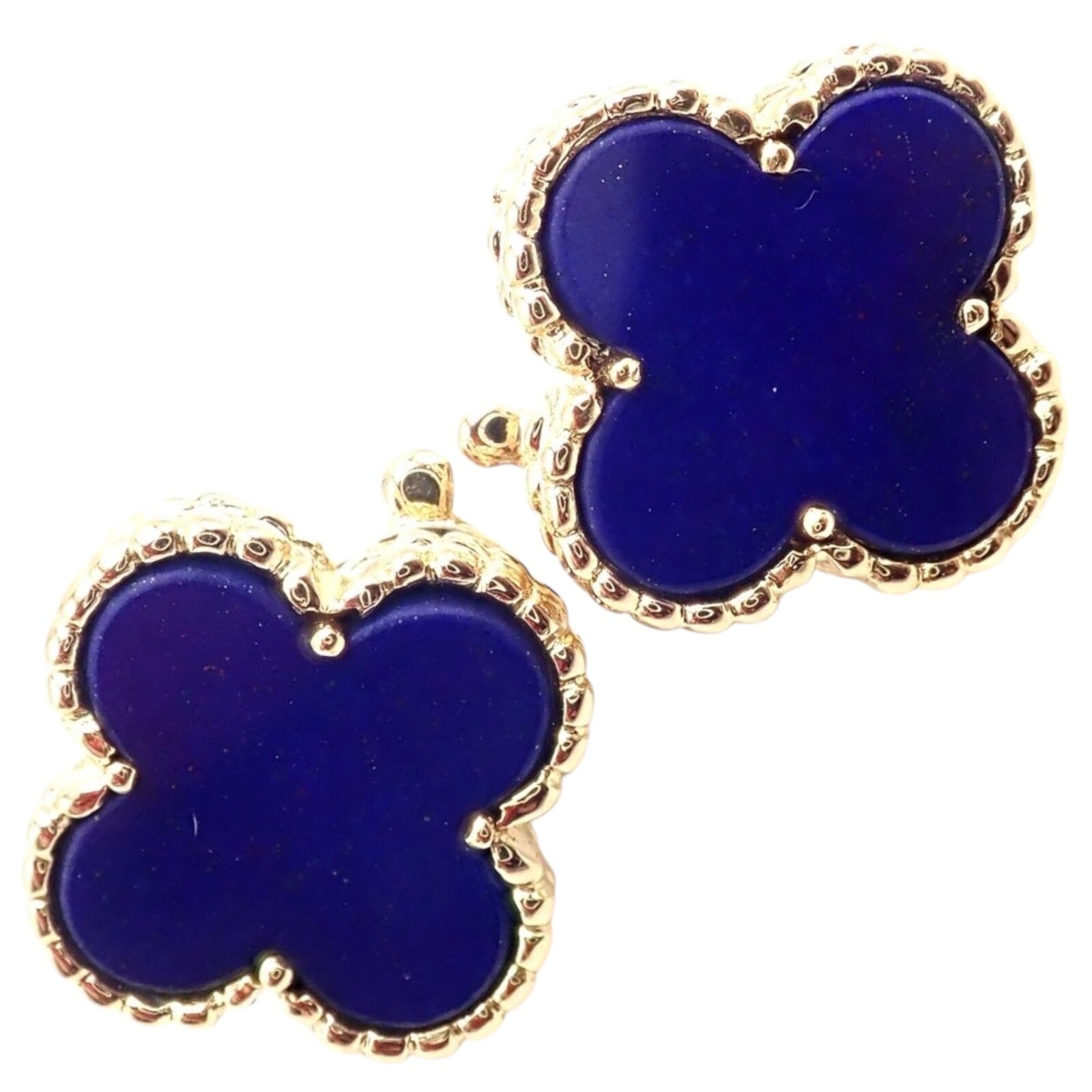 Van Cleef & Arpels 18k Yellow Gold Vintage Alhambra Blue Lapis Earrings Paper | Fortrove