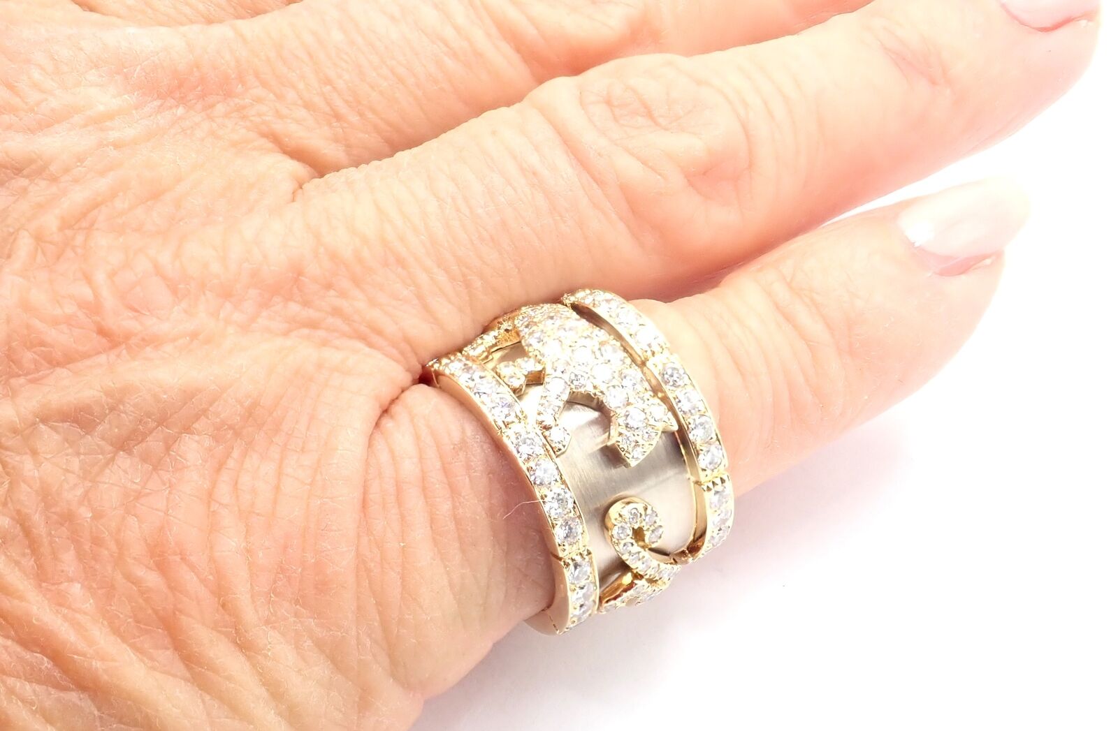 Cartier Mahango Walking Panthere 18k Yellow White Gold Diamond Band Ring | Fortrove