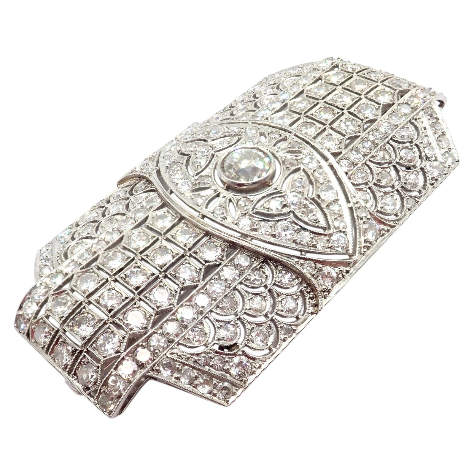 Estate Jewelry & Watches:Fine Jewelry:Brooches & Pins Vintage Estate Antique Art Deco Platinum 5.80ctw Diamond Pin Brooch