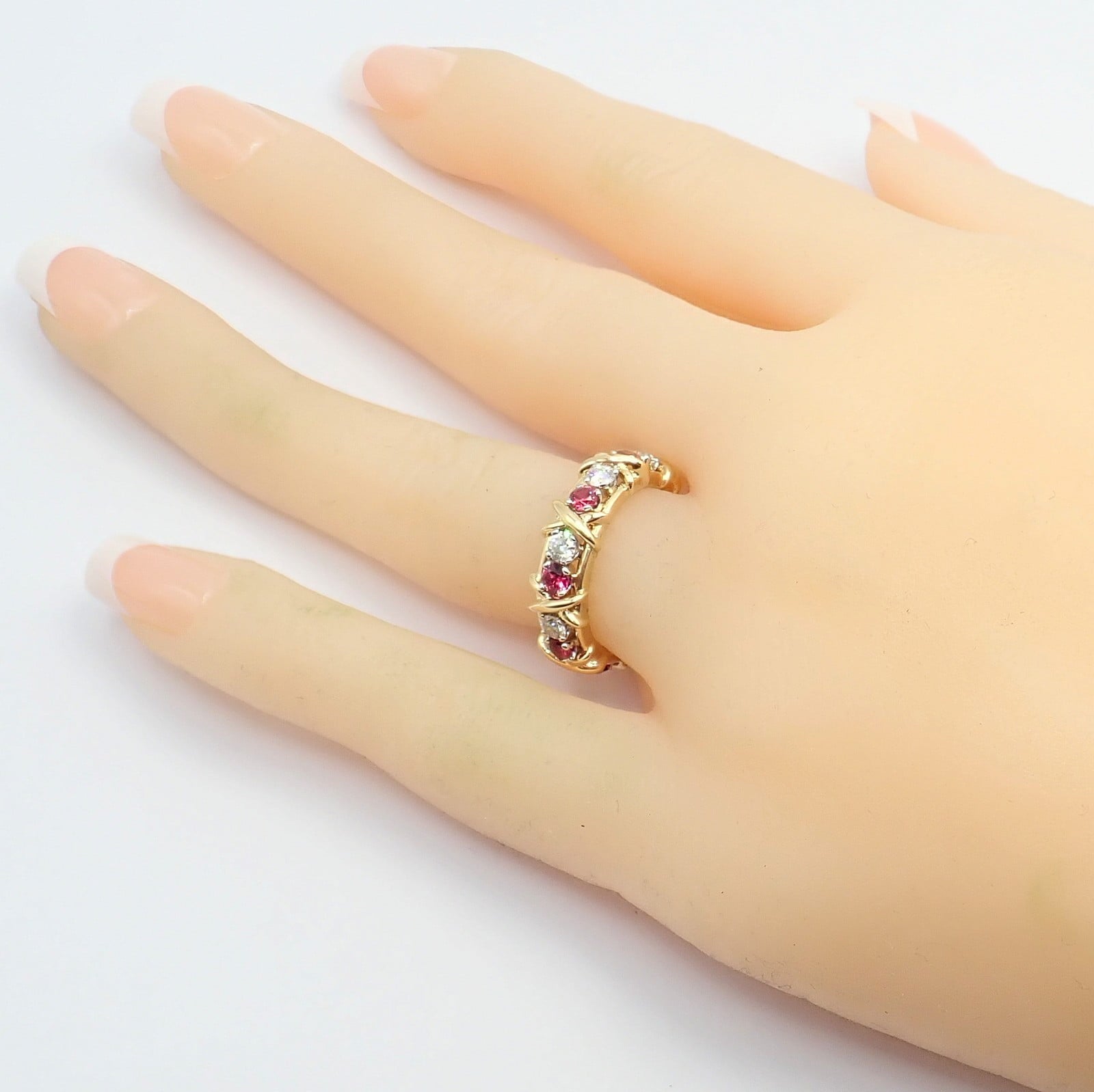 Tiffany & Co. Jewelry & Watches:Fine Jewelry:Rings Tiffany & Co Schlumberger 18k Gold Platinum 16 Stone Diamond Ruby Band Ring Sz 5
