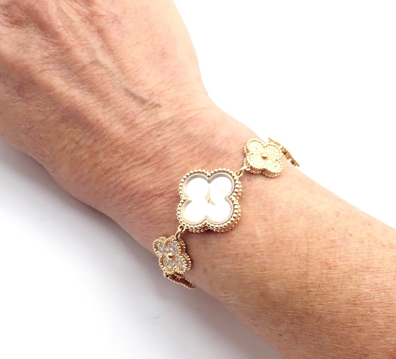 Van Cleef & Arpels Jewelry & Watches:Watches, Parts & Accessories:Watches:Wristwatches Authentic! Van Cleef & Arpels Vintage Diamond MOP Sweet Alhambra 18k Gold Watch