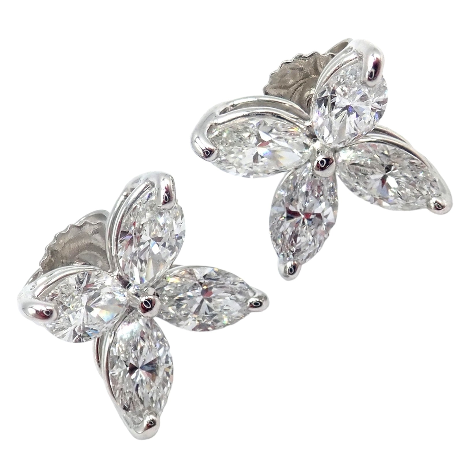 Authentic! Tiffany & Co Platinum Victoria Marquise Cut Diamond Large Earrings | Fortrove