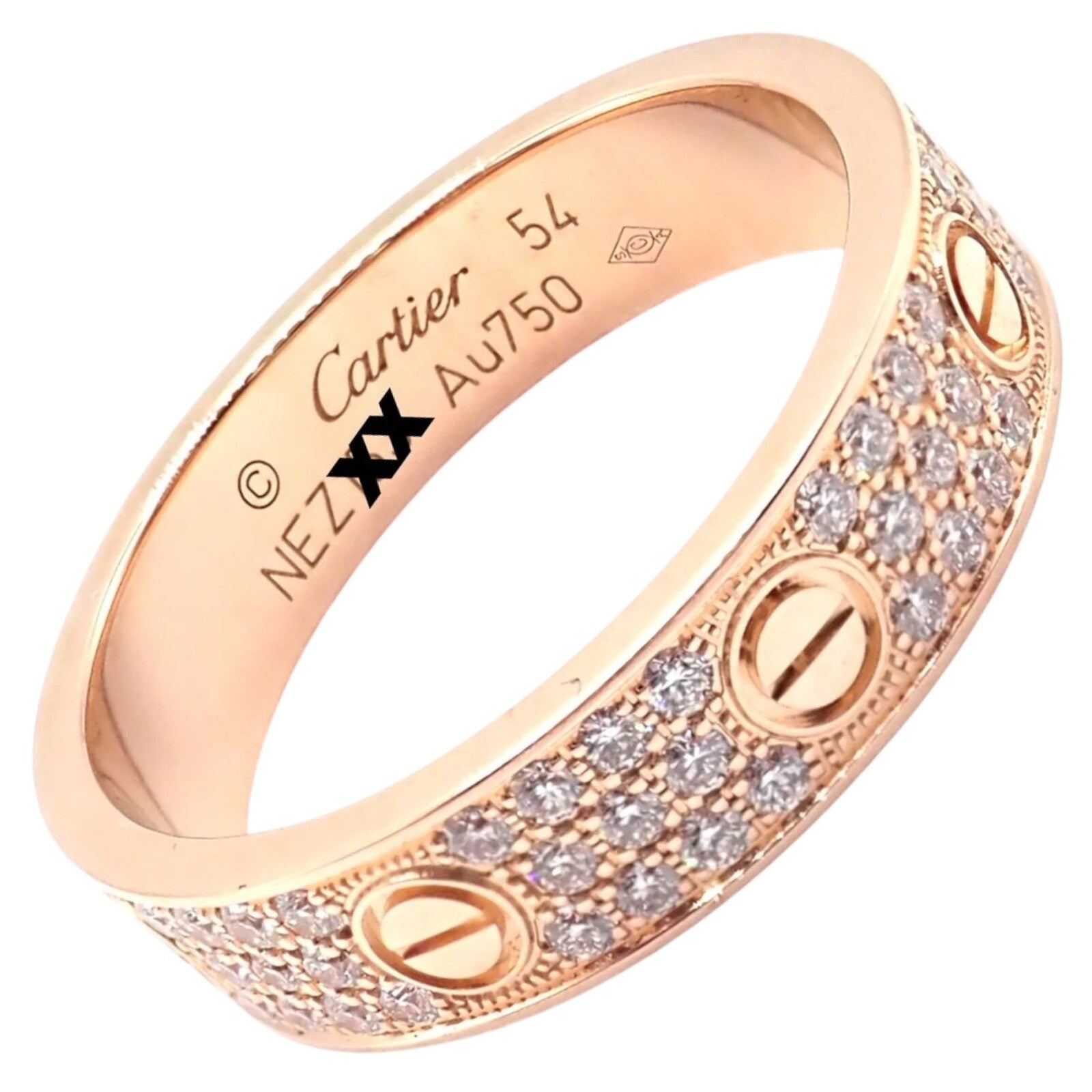 Authentic! Cartier Love 18k Rose Gold Diamond Paved Ring Size 54 US 6 3/4 | Fortrove