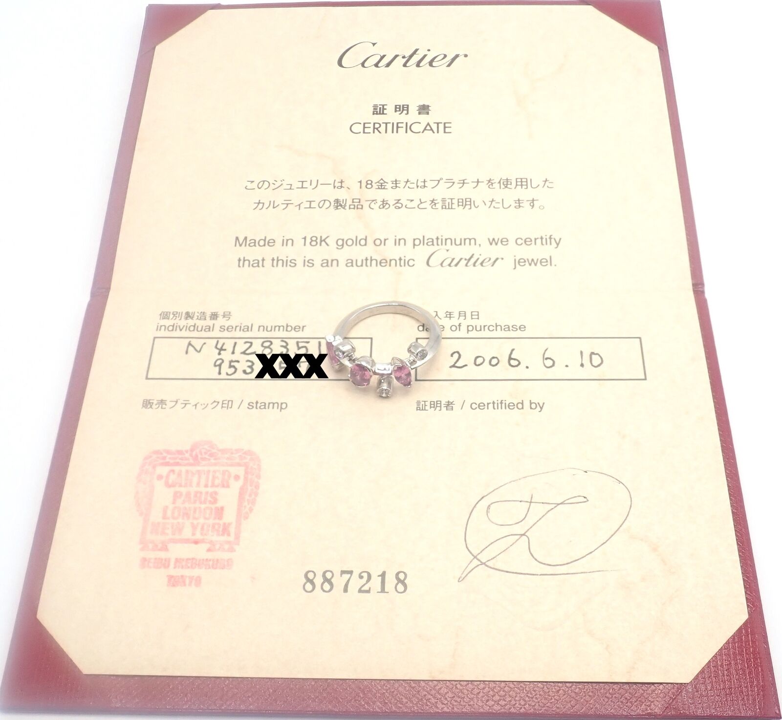 Authentic! Cartier Meli Melo Platinum Diamond Pink Sapphire Band Ring Cert. | Fortrove