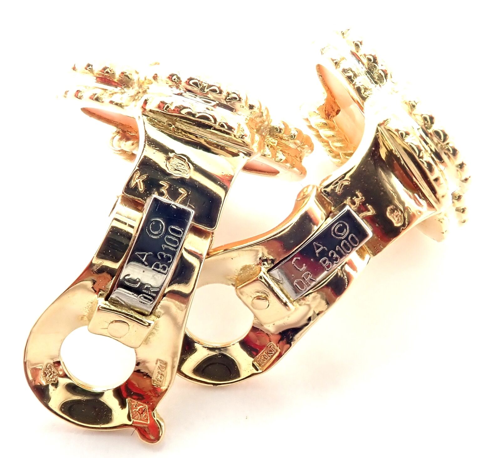 Van Cleef & Arpels Vintage Alhambra 18k Yellow Gold Coral Earrings Paper | Fortrove