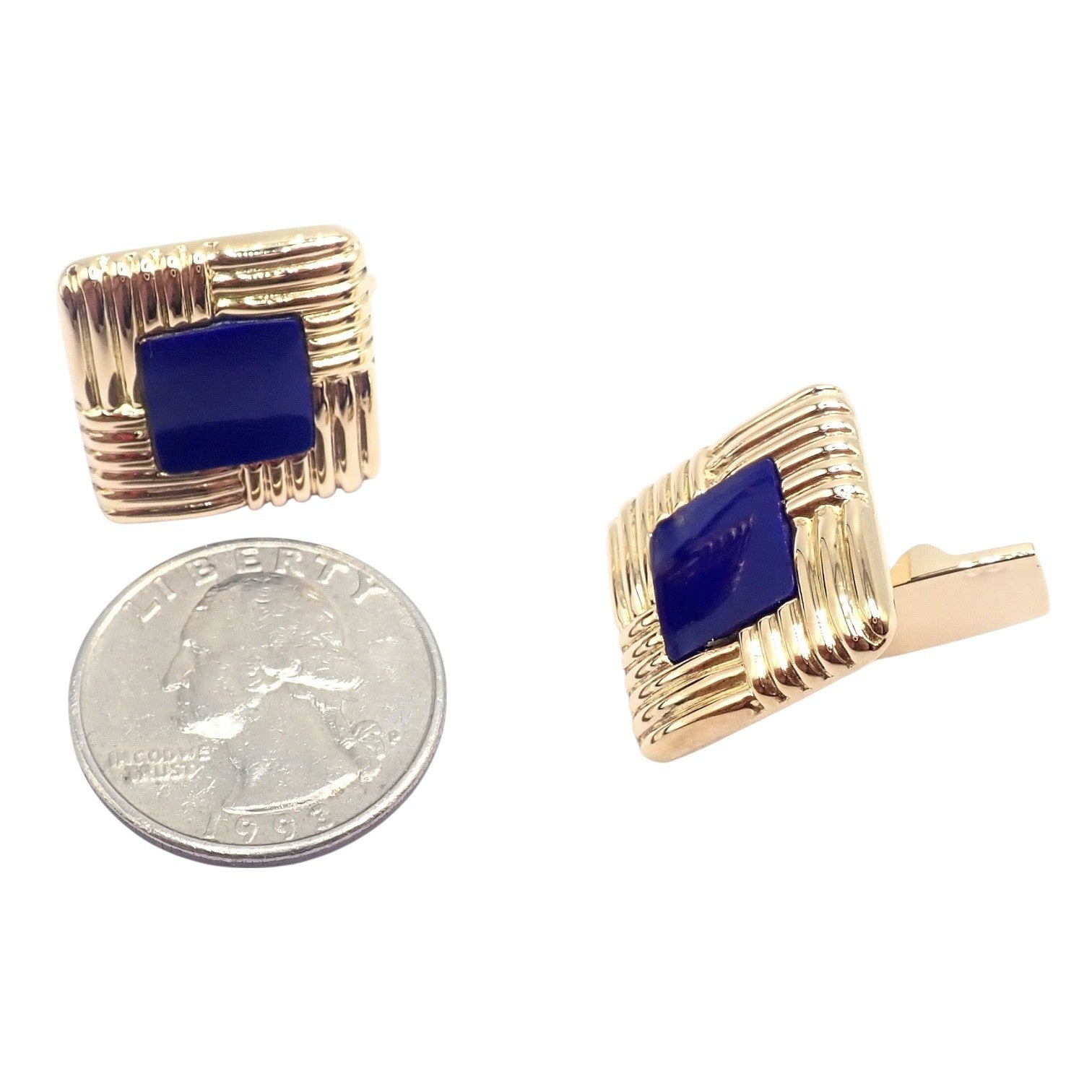 Piaget 18k Yellow Gold Large Lapis Lazuli Rope Square Gold Cufflinks | Fortrove