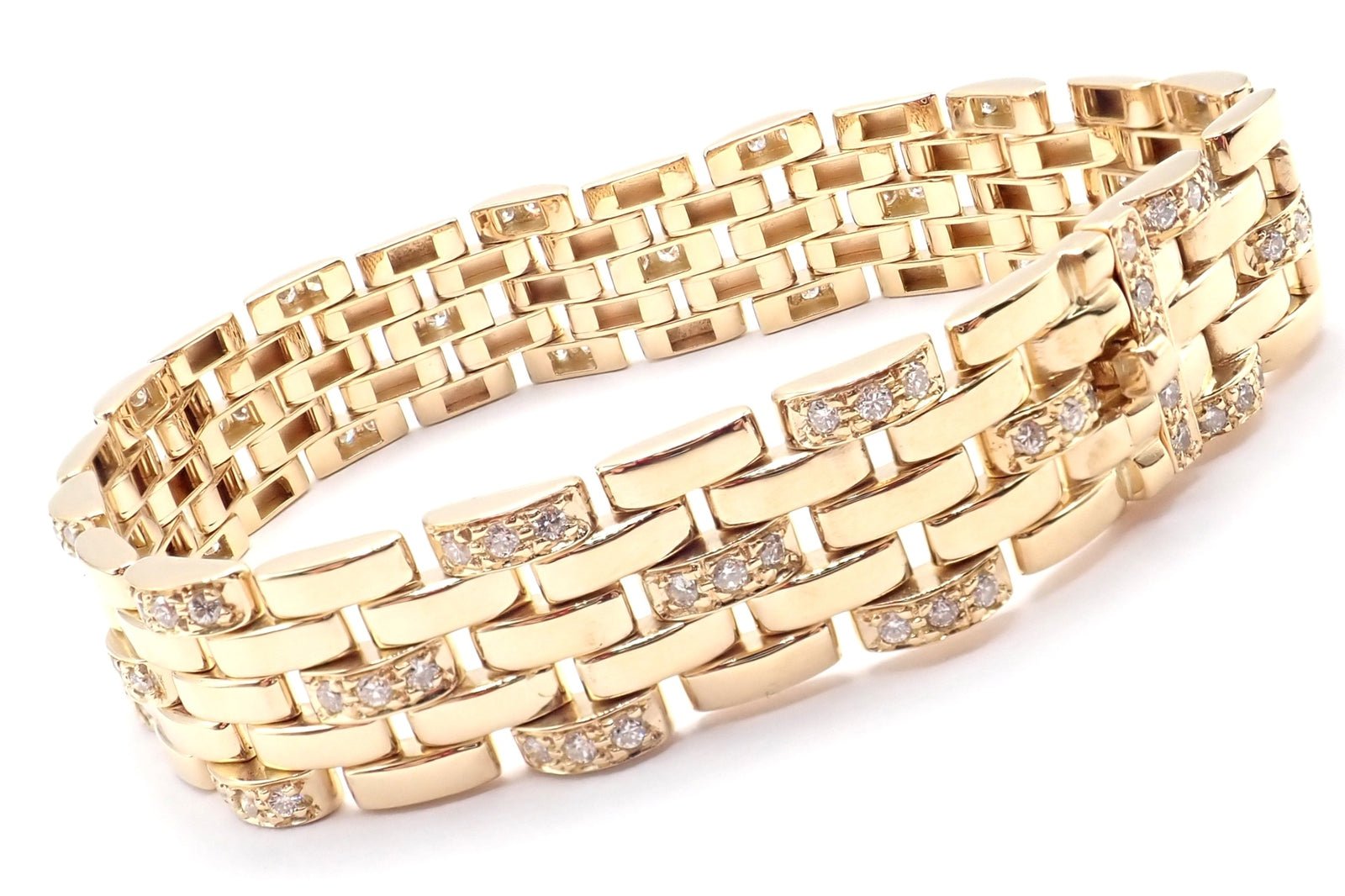 Authentic Cartier Maillon Panthere 18K Gold Diamond Five Row Link Gold Bracelet | Fortrove