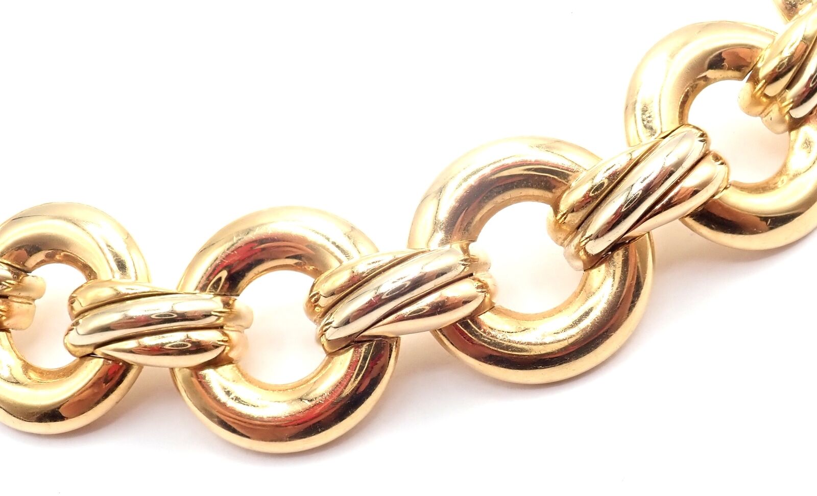 Authentic! Vintage Cartier Trinity 18k Multi Color Gold Round Link Necklace 1996 | Fortrove