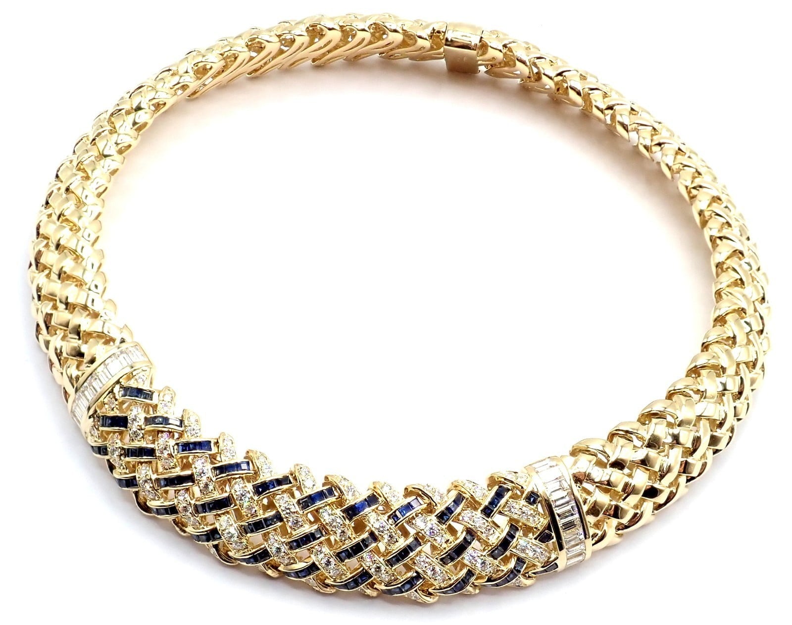 Tiffany & Co. Jewelry & Watches:Fine Jewelry:Necklaces & Pendants Authentic Tiffany & Co Vannerie 18k Yellow Gold Diamond Sapphire Weave Necklace