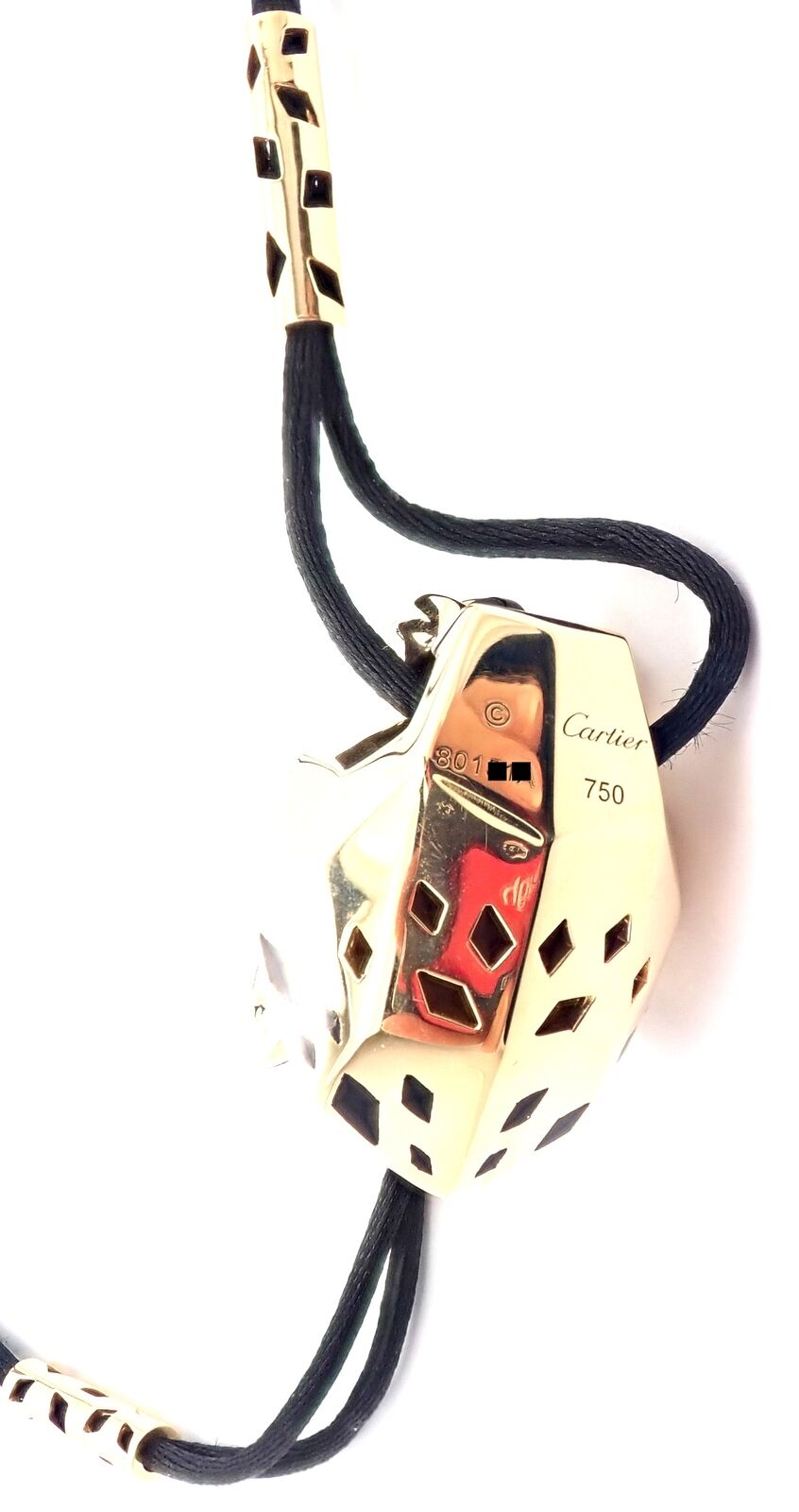 Authentic Cartier Panther Panthere 18k Yellow Gold Peridot Lacquer Cord Necklace | Fortrove