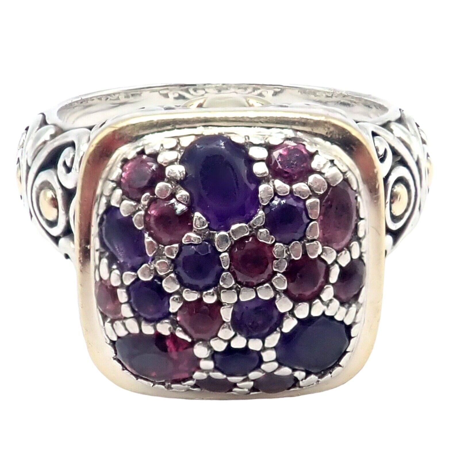 John Hardy JH Silver 18k Yellow Gold Classic Lava Fire Amethyst Tourmaline Ring | Fortrove