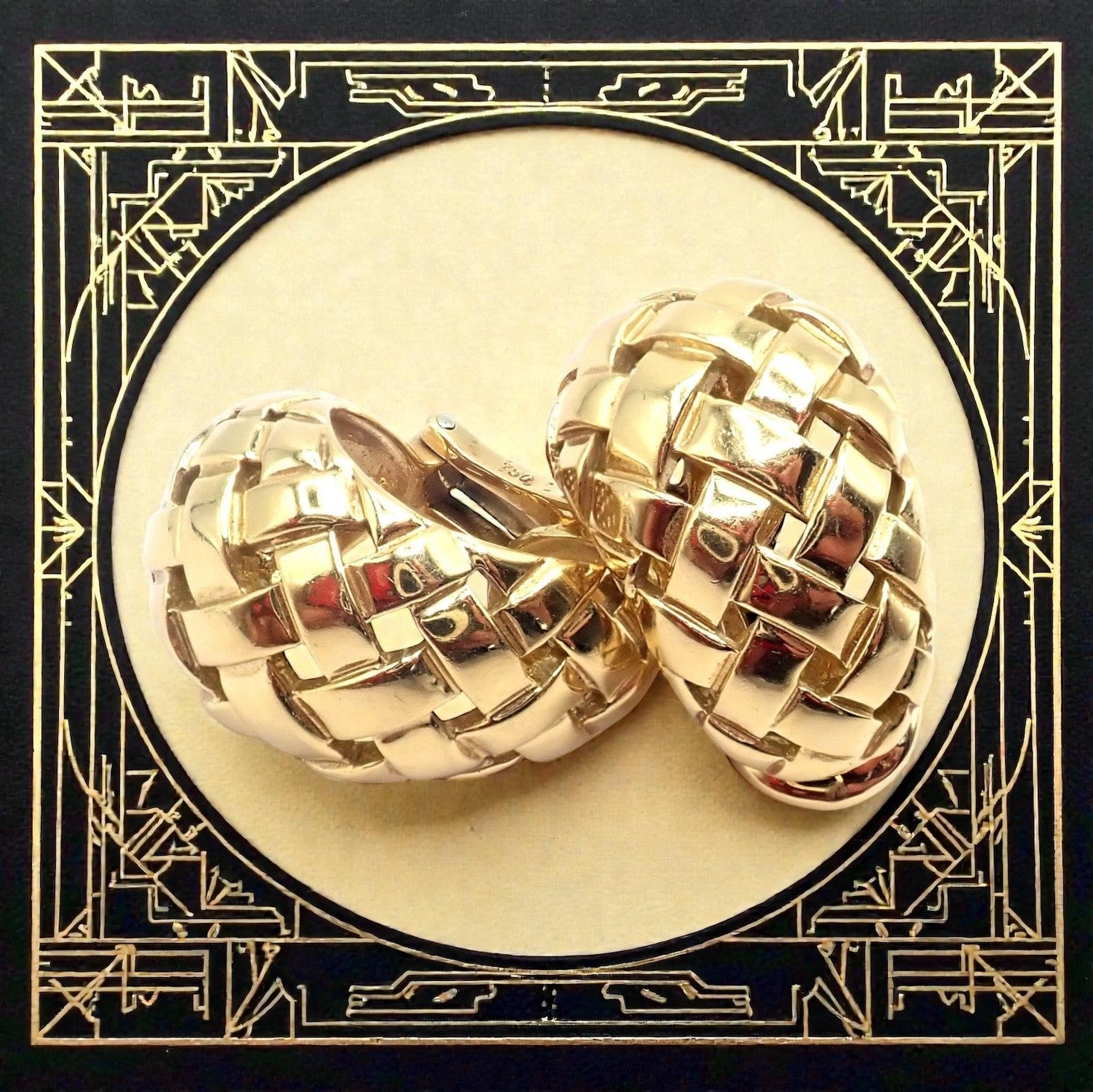 Authentic! Tiffany & Co 18k Yellow Gold Vannerie Basket Weave Earrings 1989 | Fortrove