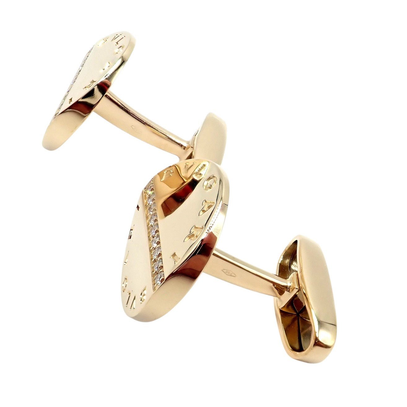 Authentic! Bvlgari Bulgari 18k Yellow Gold Diamond Classic Round Cufflinks | Fortrove
