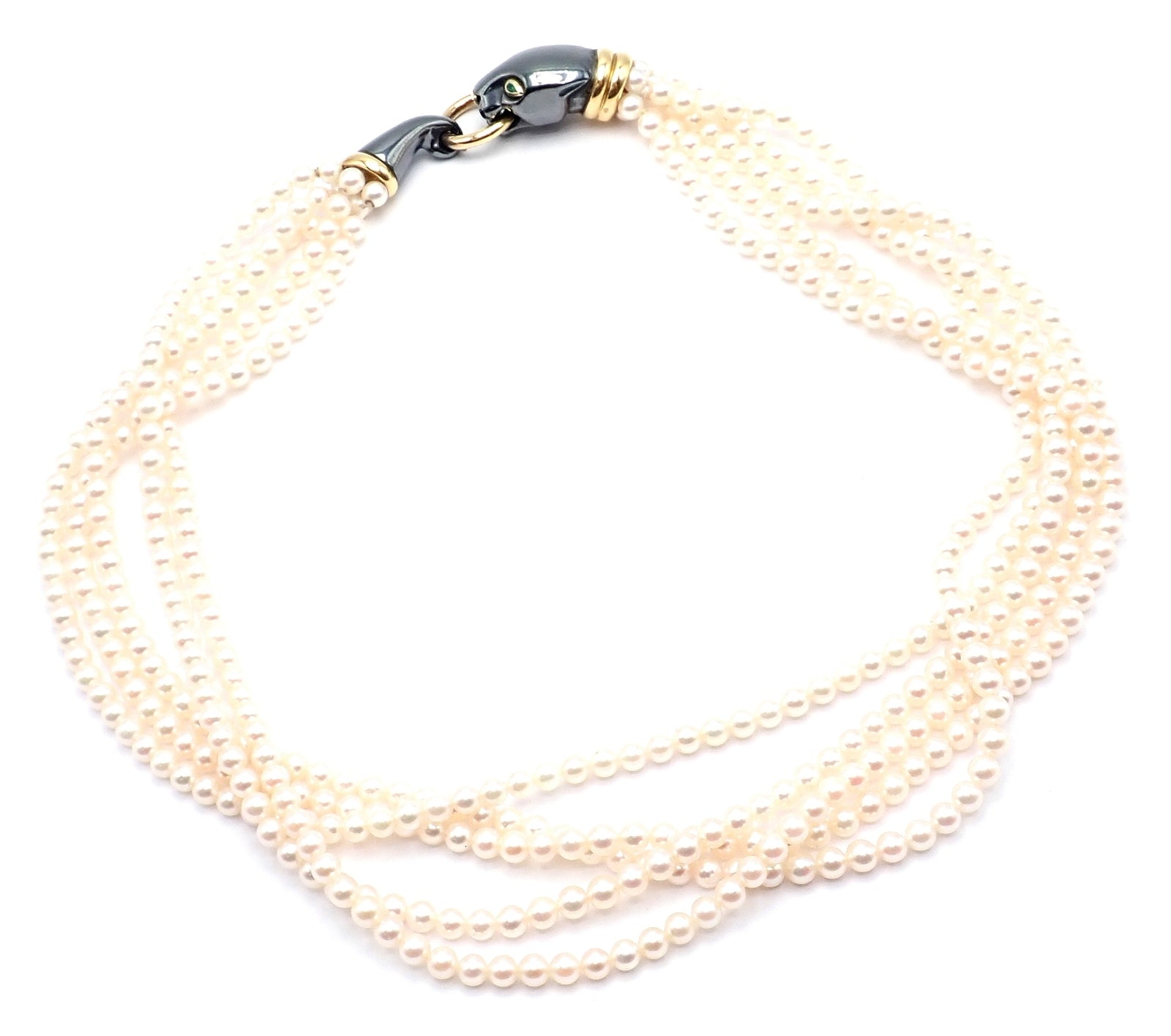 Panthere de Cartier Panther 18k Yellow Gold & Silverium Pearl Emerald Necklace | Fortrove