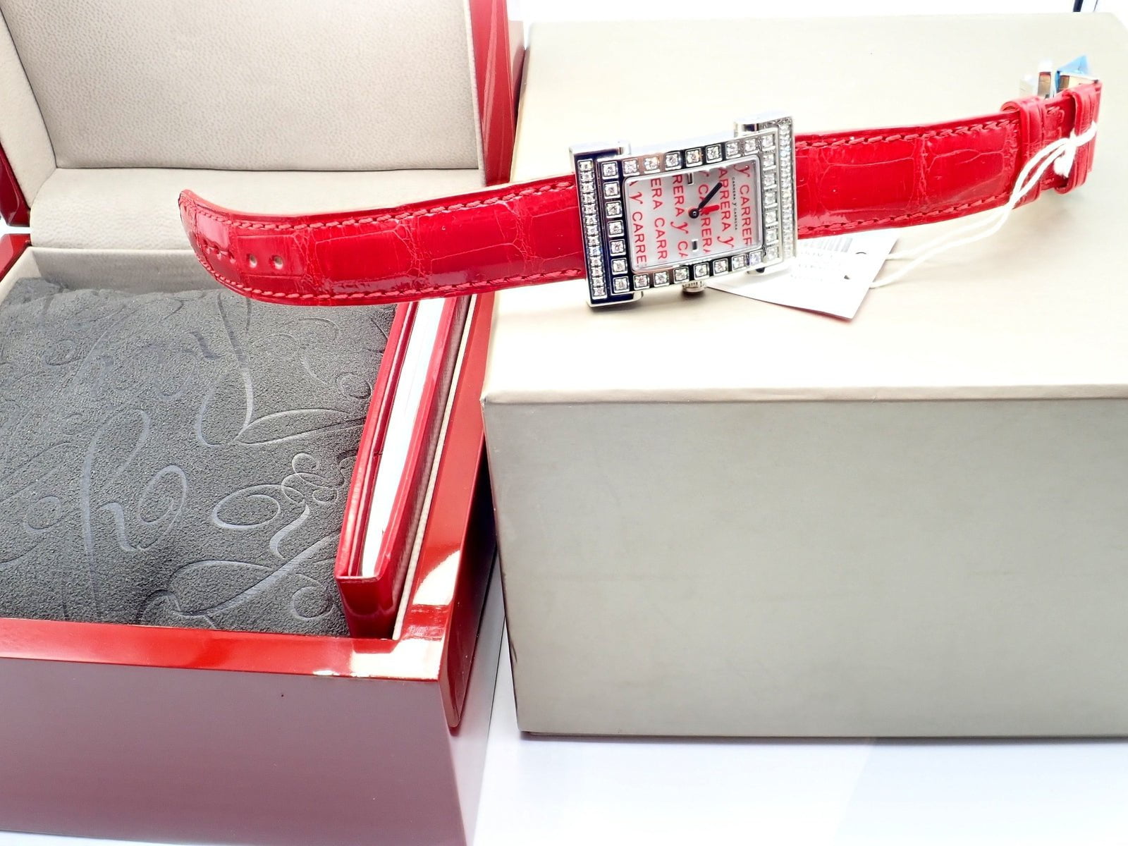 Carrera Y Carrera CyC Tempus Fugyt Diamond Red Alligator Band Ladies Watch +Box | Fortrove