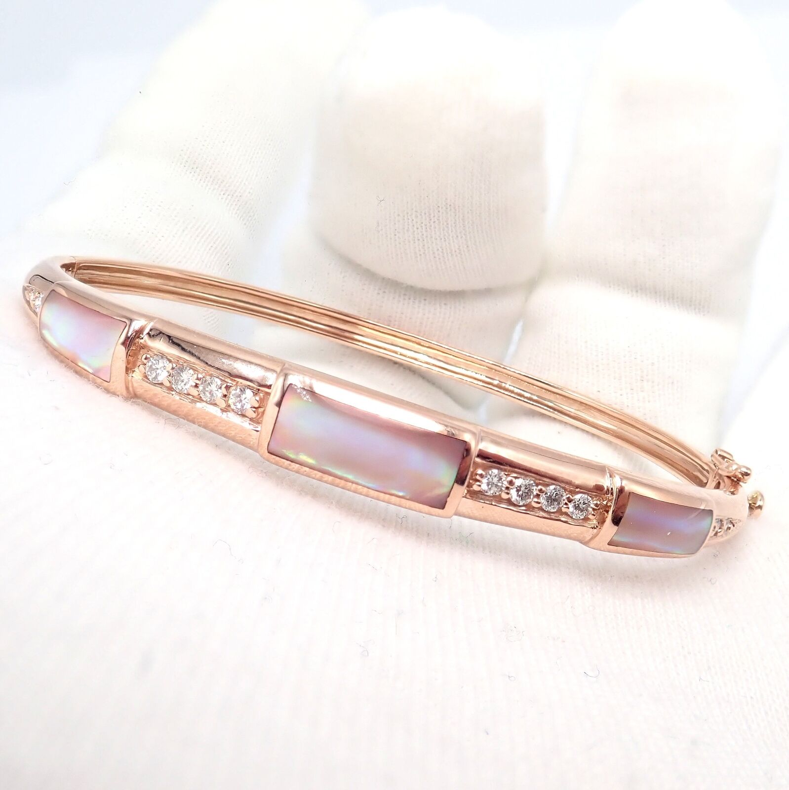 Authentic! Kabana 14k Rose Gold Diamond Mother of Pearl Bangle Bracelet | Fortrove