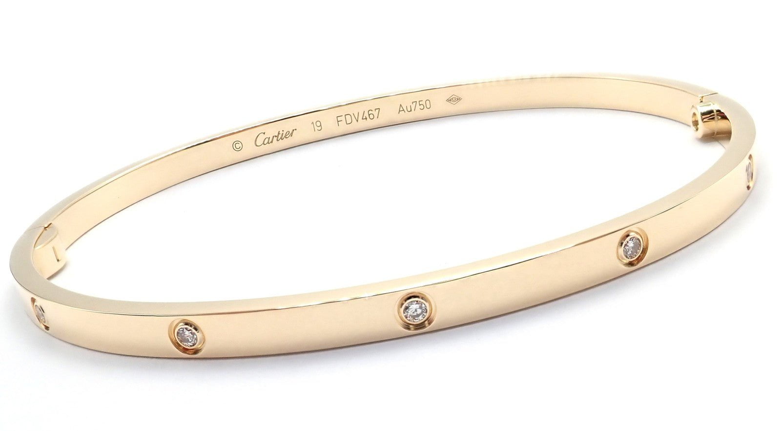 Cartier Jewelry & Watches:Fine Jewelry:Bracelets & Charms Cartier Love 18k Yellow Gold 10 Diamond Small Model Bangle Bracelet Sz 19 Cert.