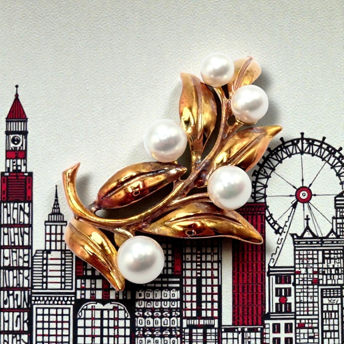 Vintage Tiffany & Co 18k Gold 5 Pearl Leaf Branch Pin Brooch 1987 | Fortrove